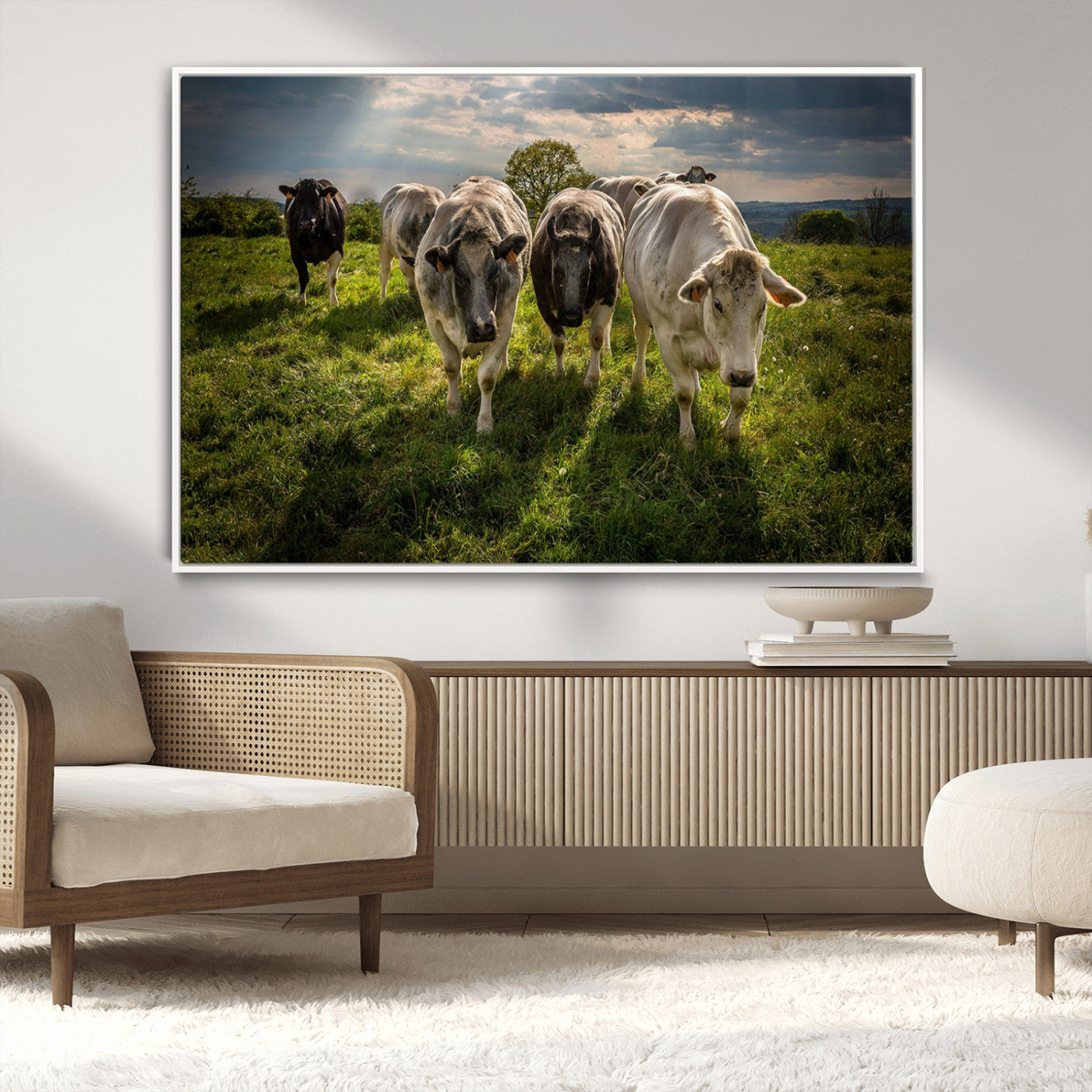 -Grazing Cattle Herd Pasture Green Field Livestock Natural Farm Animals Rural Life Outdoor Wall Art
