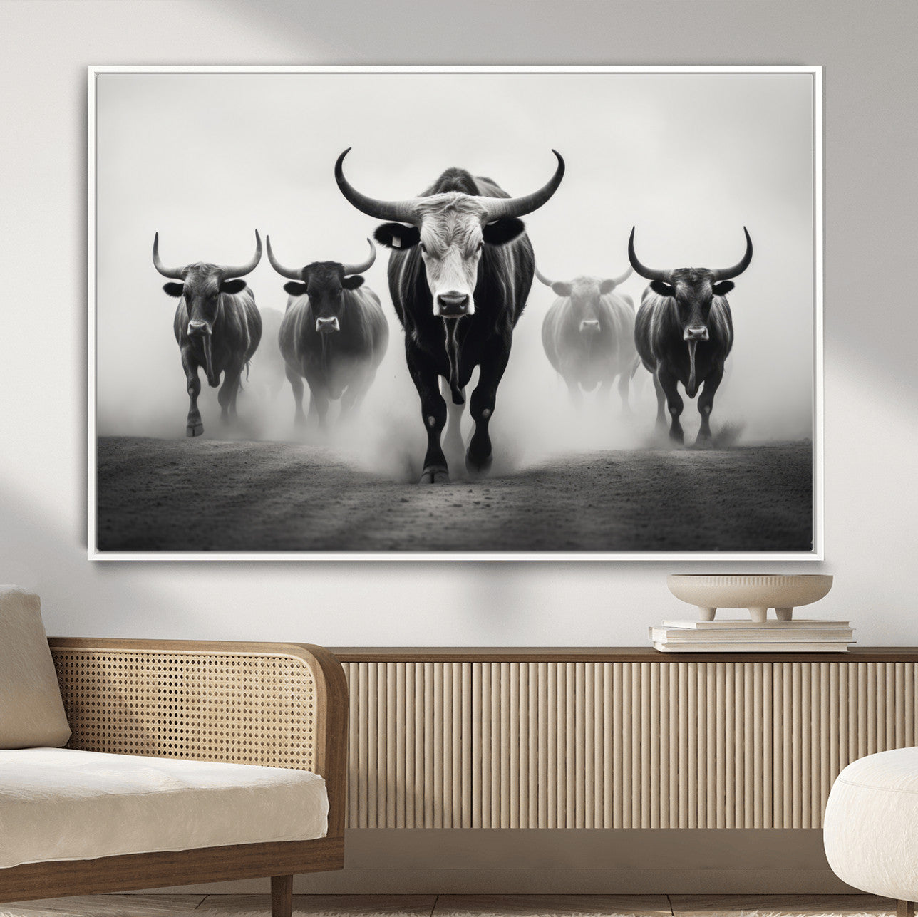 N34534C-MGV-FC-36X24 - Texas Bighorn Cow Hern Wall Art Canvas Print, Longhorn Cow Large Wall Art