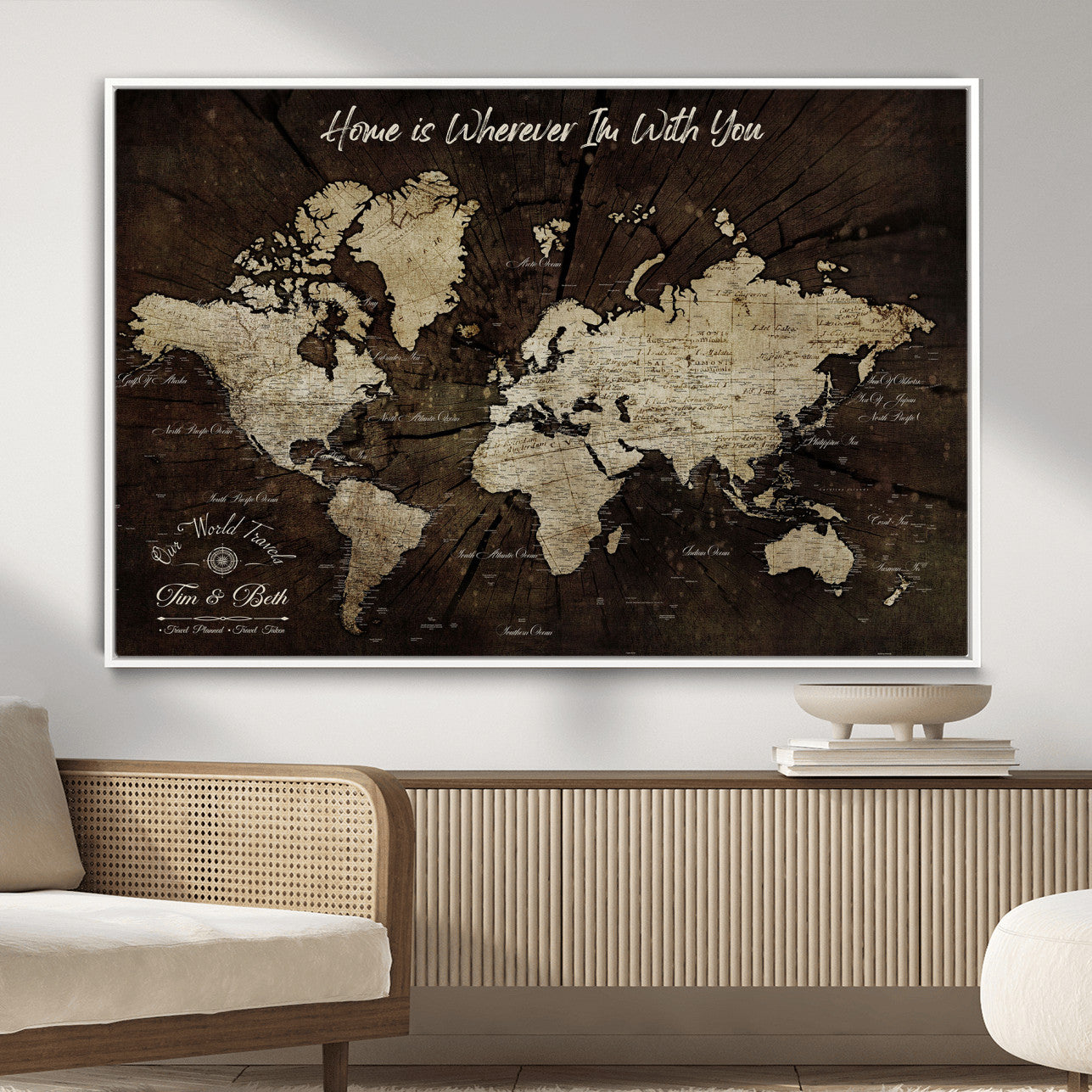 73781397-MGV-FC-36X24 - Personalized World Map Wall Art Canvas Print – Custom Push Pin Travel Map for Couples, Families, or Office Decor