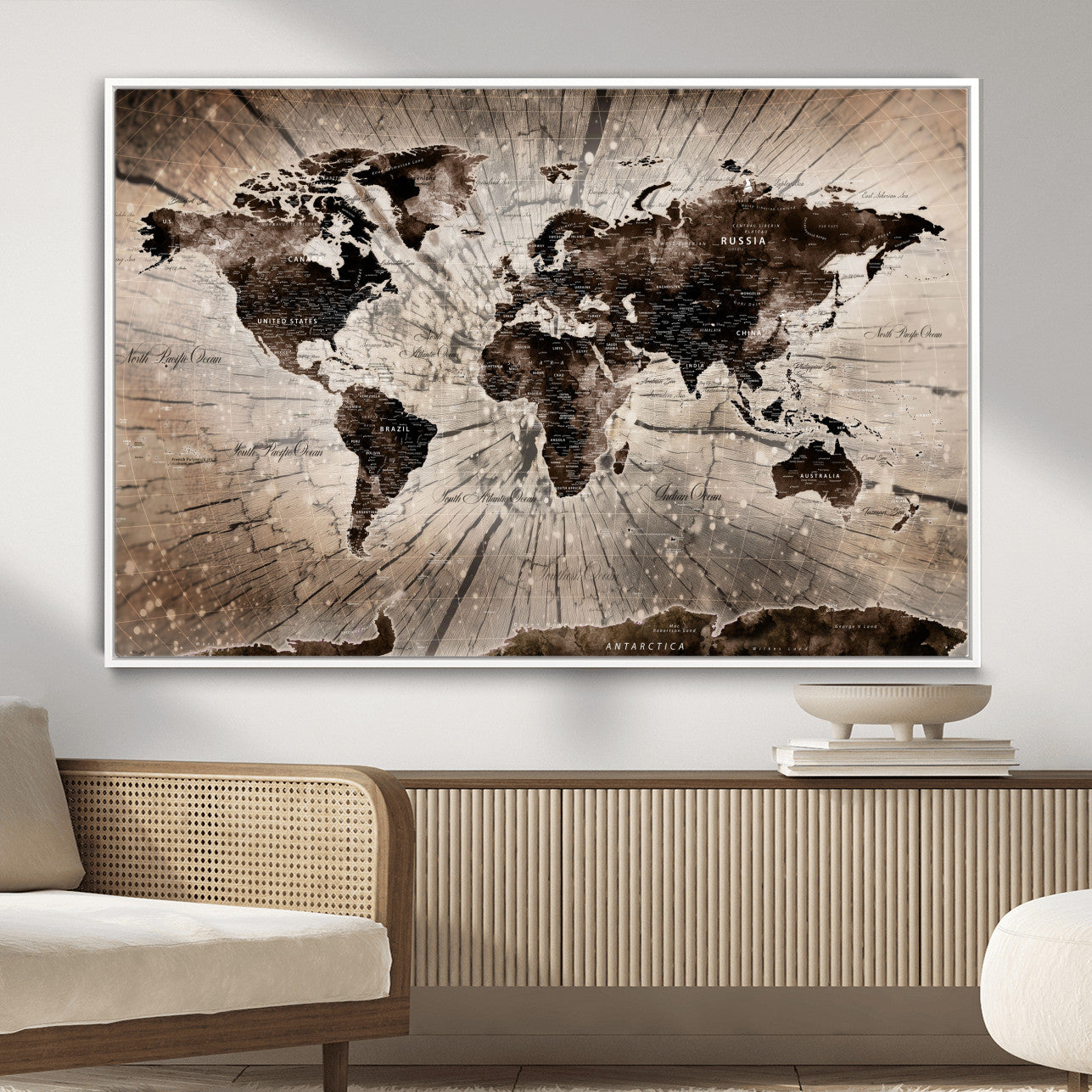 35326624-MGV-FC-36X24 - World Map Wall Art Canvas Print, Modern Decorative Framed Map Artwork Prints for Living Room, Office, Bedroom Wall Decor
