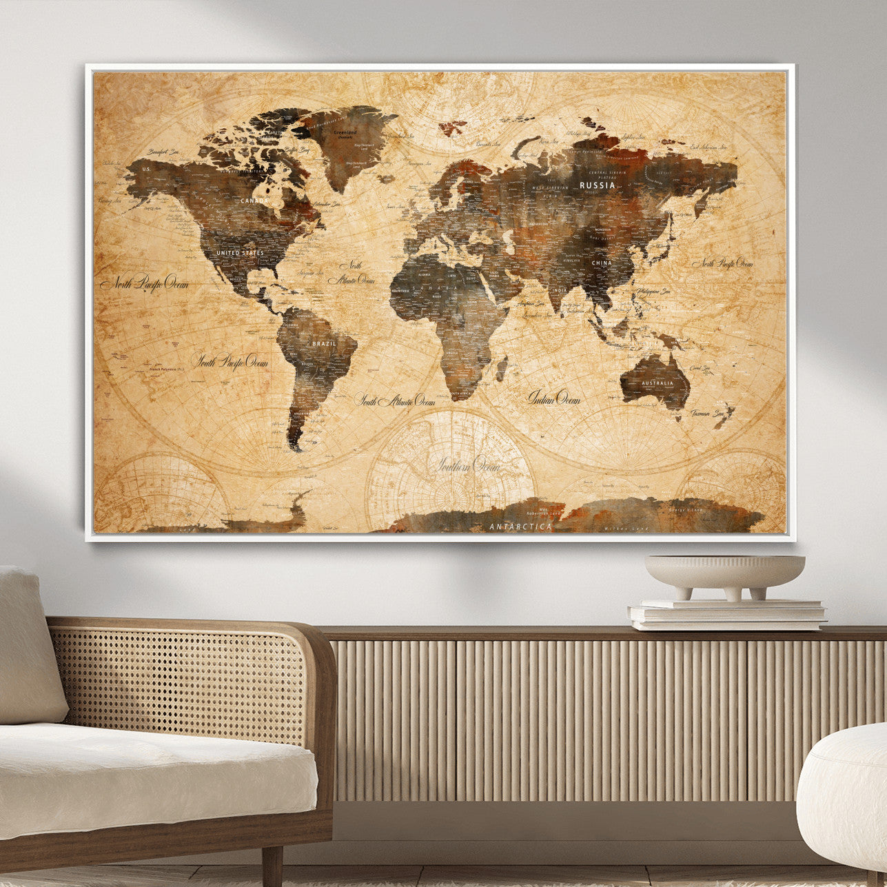 14542905-MGV-FC-36X24 - World Map Wall Art Canvas Print, Modern Decorative Framed Map Artwork Prints for Living Room, Office, Bedroom Wall Decor