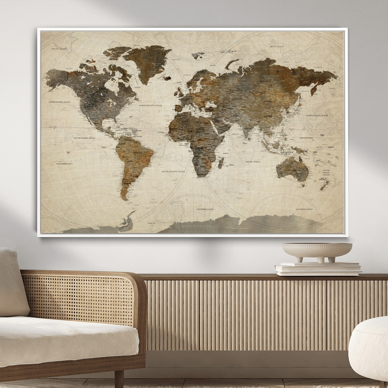 91849163-MGV-FC-36X24 - World Map Wall Art Canvas Print, Modern Decorative Framed Map Artwork Prints for Living Room, Office, Bedroom Wall Decor