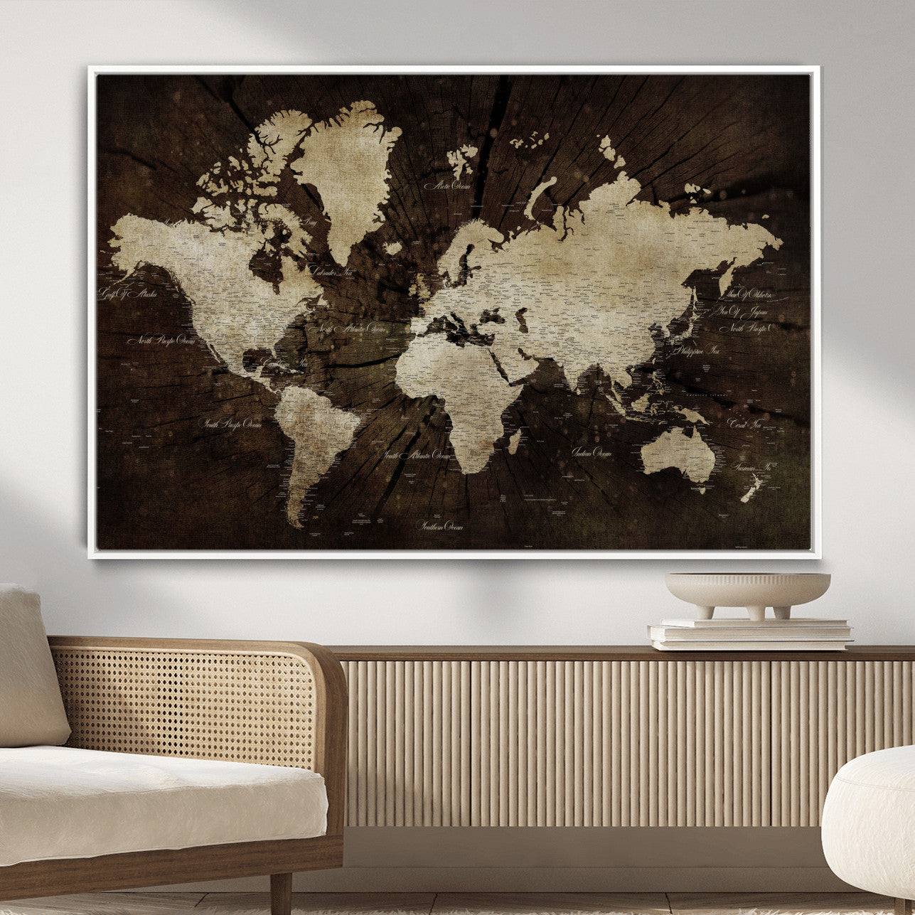 24010397-MGV-FC-36X24 - World Map Wall Art Canvas Print, Modern Decorative Framed Map Artwork Prints for Living Room, Office, Bedroom Wall Decor