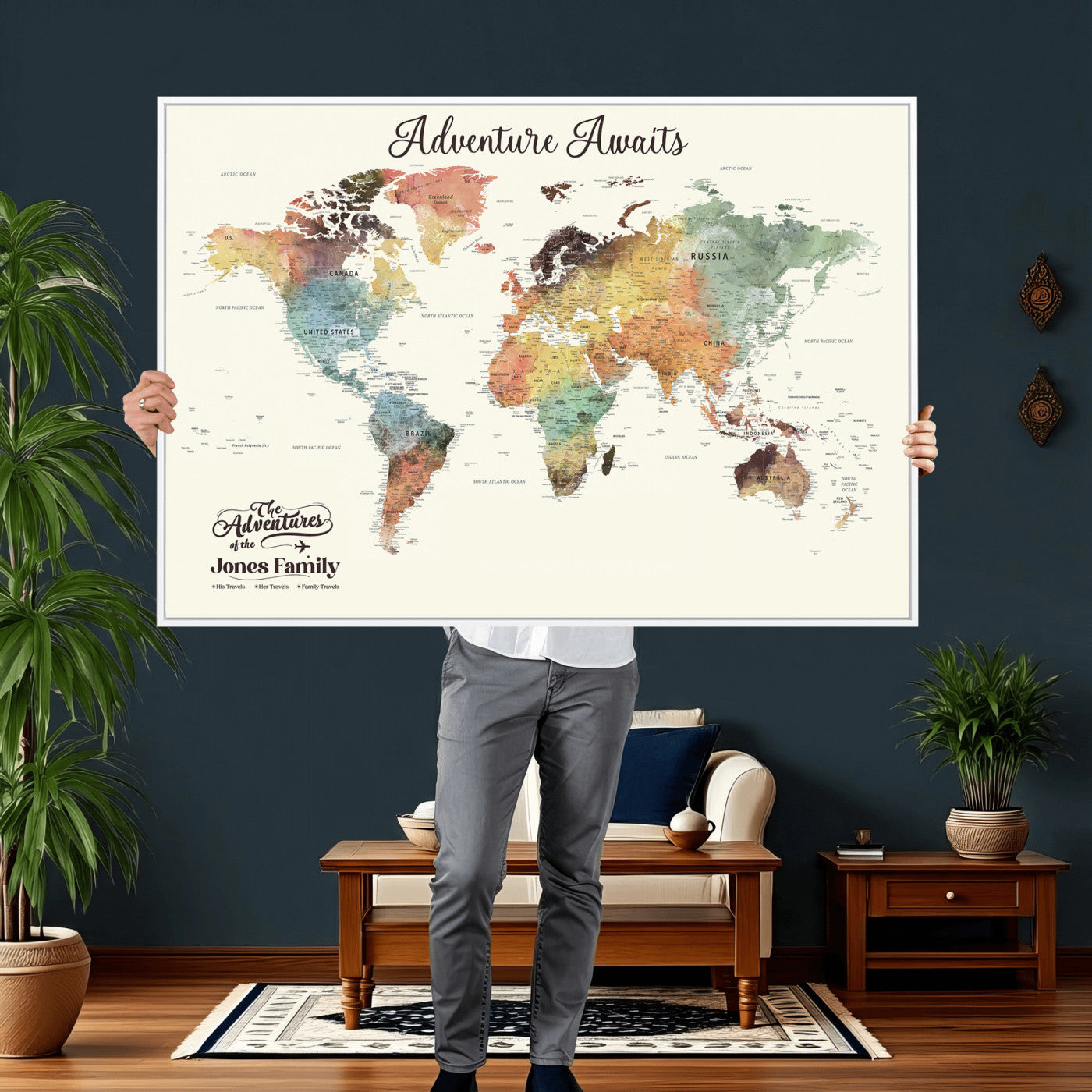 73360781-MGV-CV-36X24 - Custom Push Pin World Map Wall Art Canvas Print – Personalized Travel Tracker - NEWMAP-7