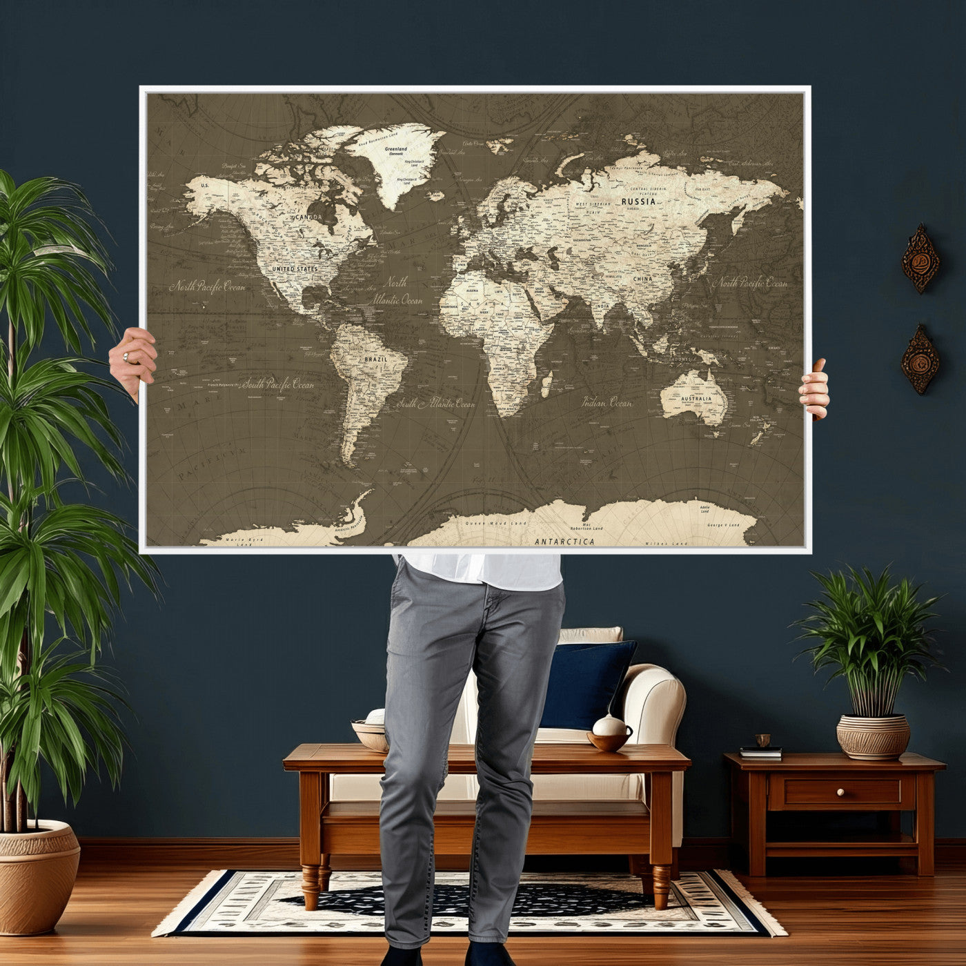 33202610-MGV-CV-36X24 - World Map Wall Art Canvas Print, Modern Decorative Framed Map Artwork Prints for Living Room, Office, Bedroom Wall Decor