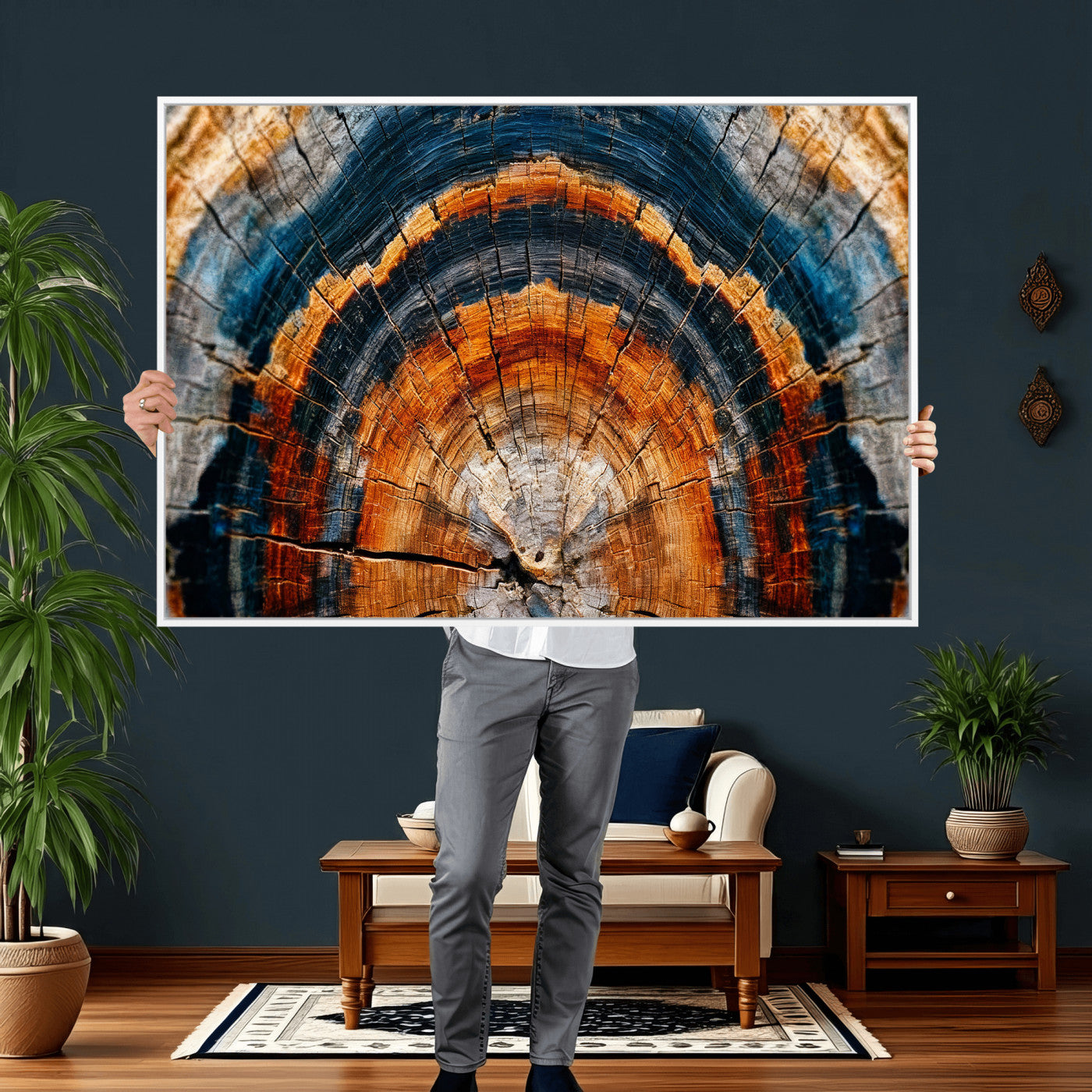 92693966N-MGV-CV-36X24 - Abstract Wood Grain Canvas Print, Tree Ring Pattern Wall Art, Framed Canvas Ready to Hang