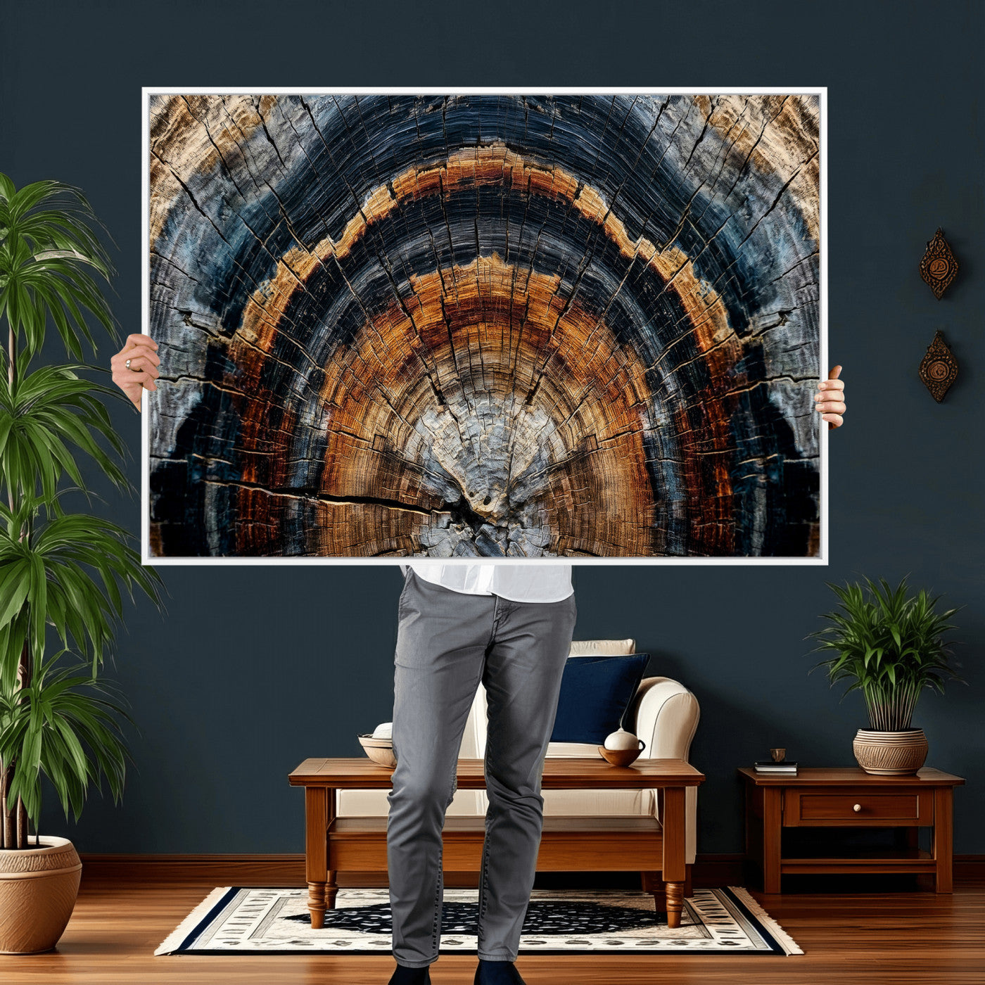 92693966A-MGV-CV-36X24 - Abstract Wood Grain Canvas Print, Tree Ring Pattern Wall Art, Framed Canvas Ready to Hang