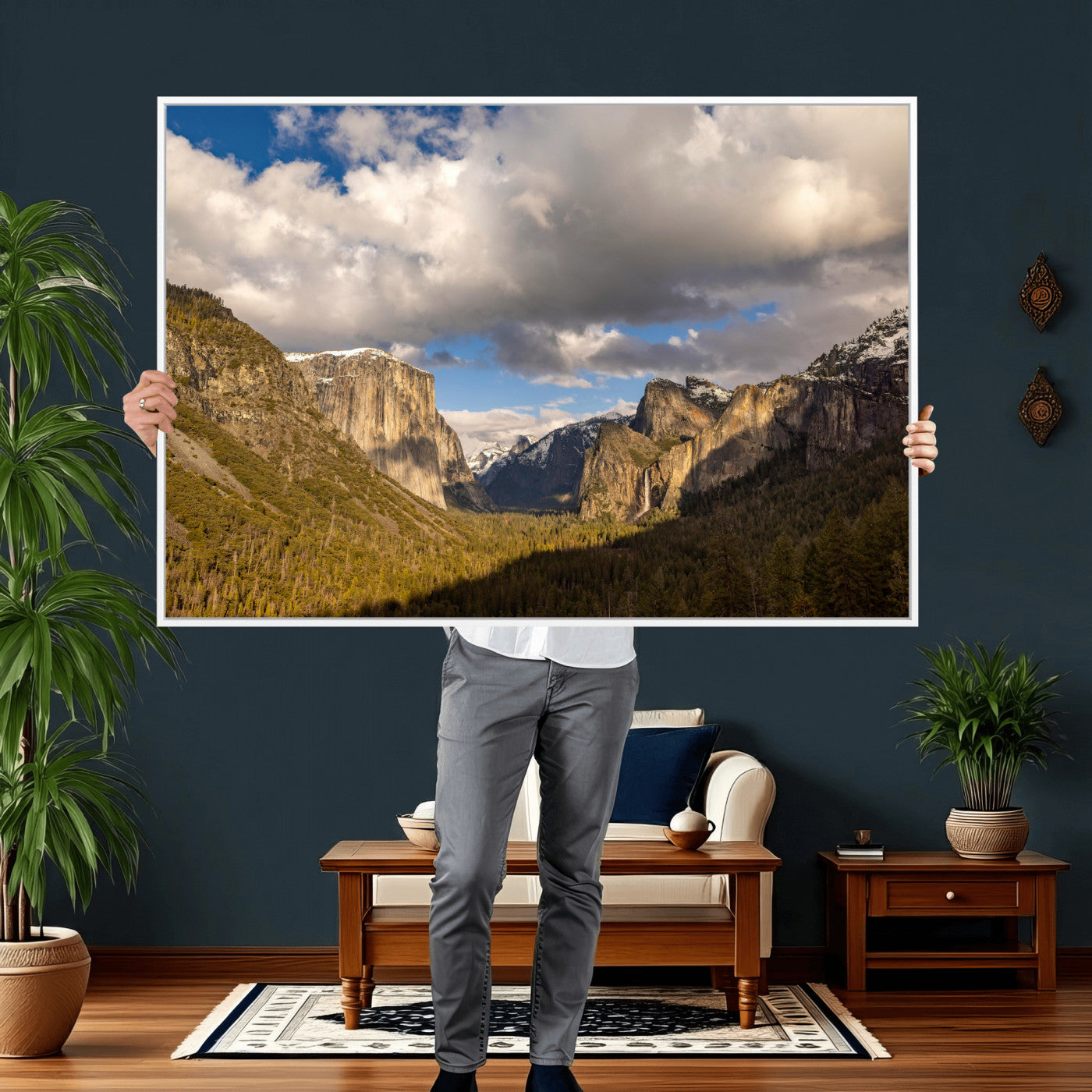 51451302-MGV-CV-36X24 - Yosemite Valley Mountain Landscape Wall Art Canvas Print, Granite Cliff Forest Valley Canvas Print, California National Park Scenic Art Printing