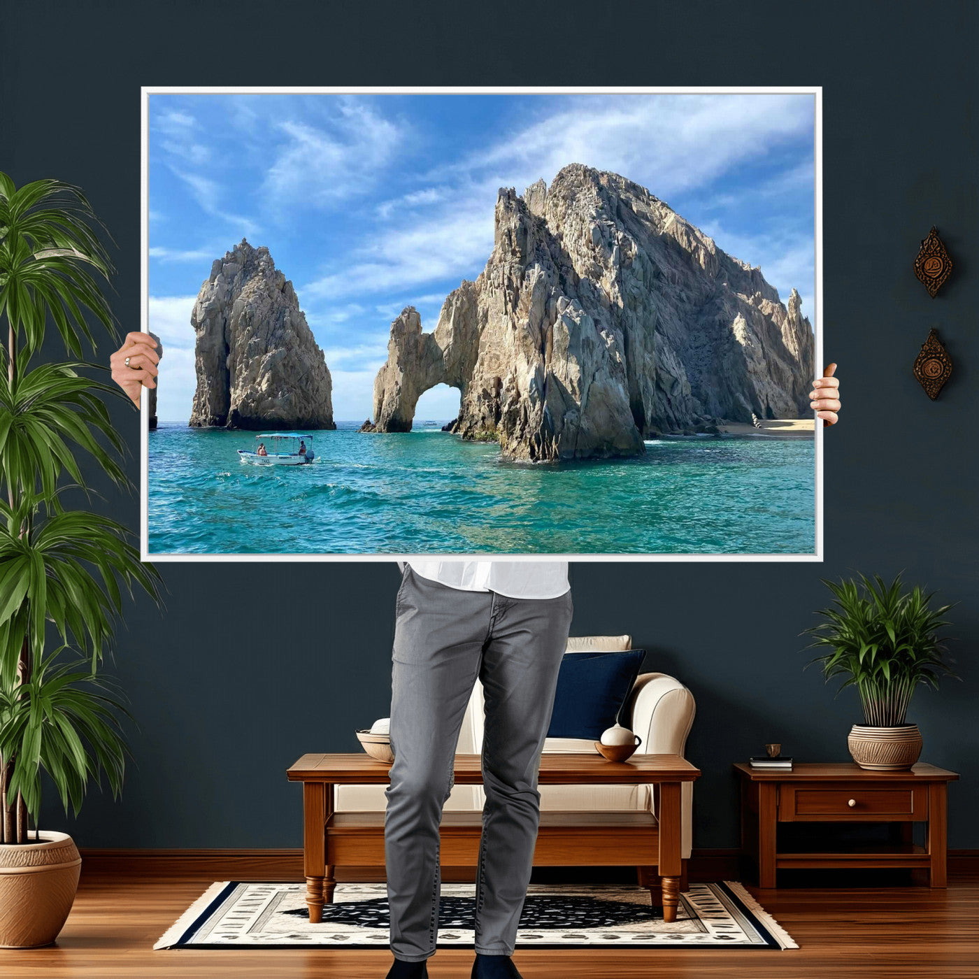 20946478-MGV-CV-36X24 - El Arco Cabo San Lucas Ocean Arch Wall Art Canvas Print, Baja California Rock Arch Seascape Canvas Print, Mexico Coastal Landmark Scenic Art Printing