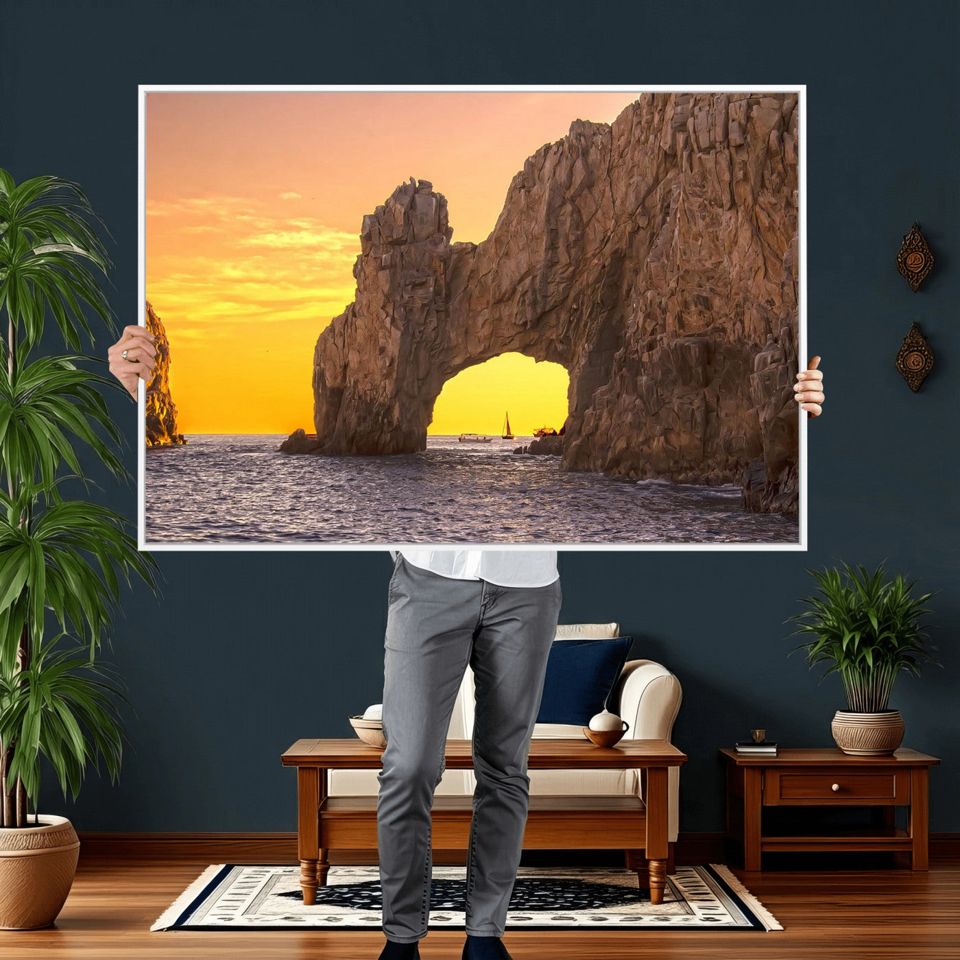 66414515-MGV-CV-36X24 - El Arco Cabo San Lucas Ocean Arch Wall Art Canvas Print, Baja California Rock Arch Seascape Canvas Print, Mexico Coastal Landmark Scenic Art Printing