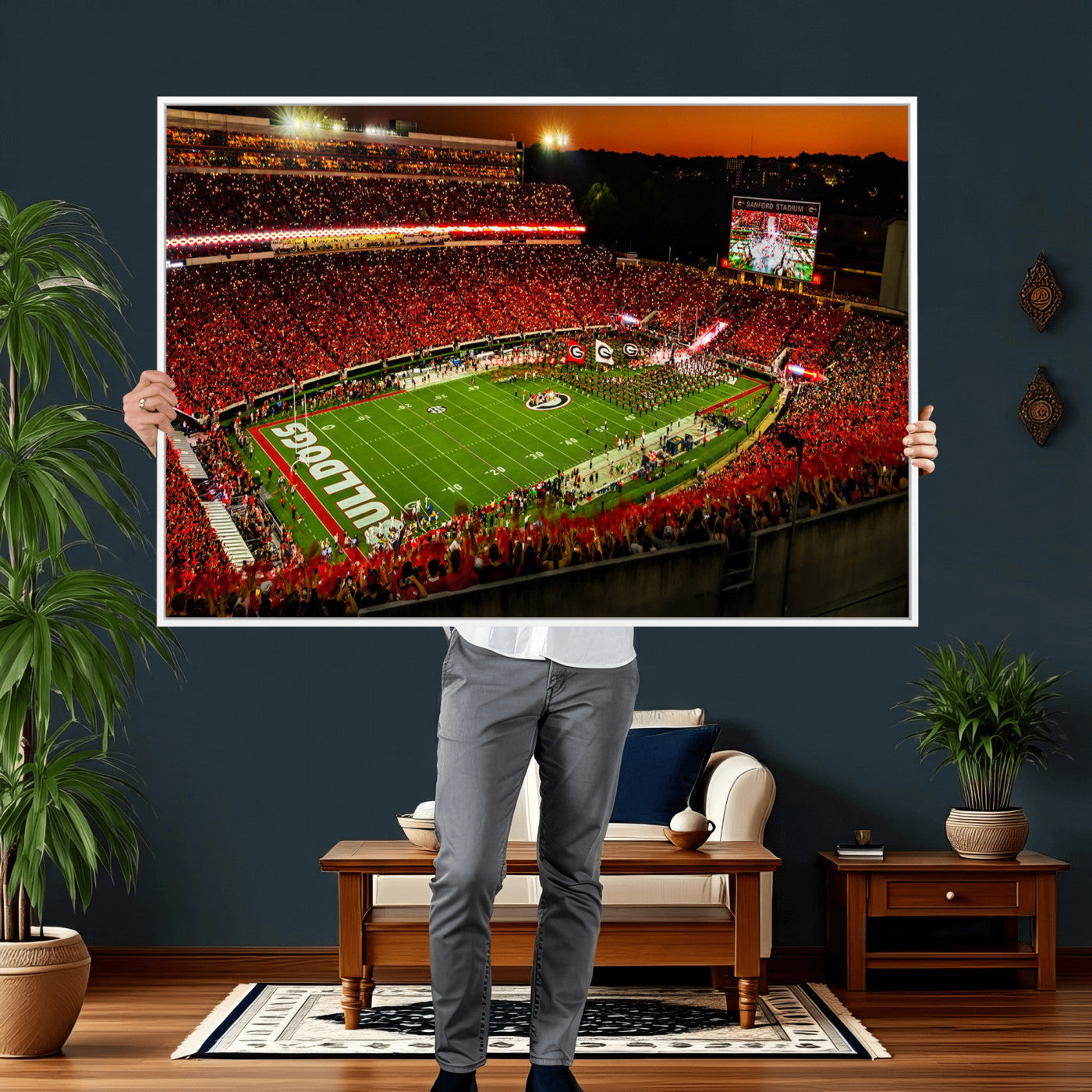 48894104-MGV-CV-36X24 - Georgia Bulldogs Stadium Wall Art Canvas Print, Sanford Stadium Night Game Panorama, College Football Crowd Wall Decor
