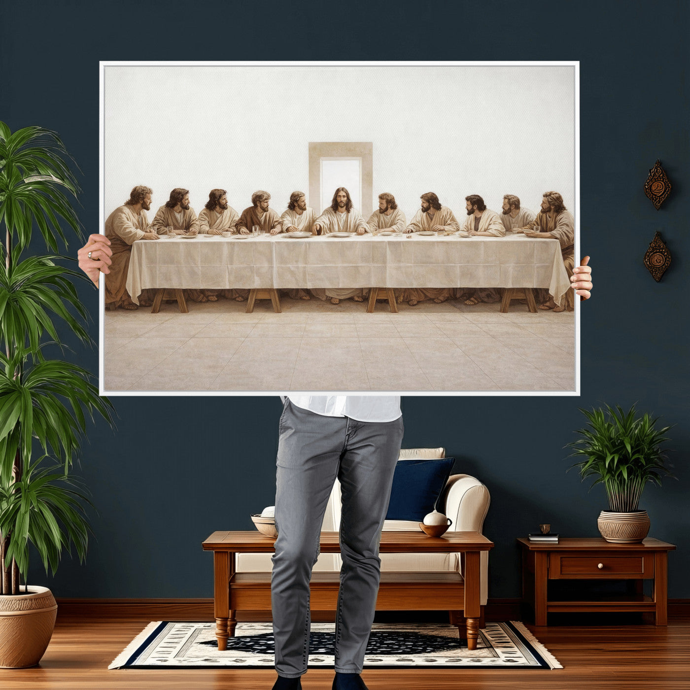 76380069-MGV-CV-36X24 - The Last Supper Wall Art Canvas Print, Jesus Christ Biblical Scene Canvas Print, Christian Religious Artwork for Church Living Room Decor