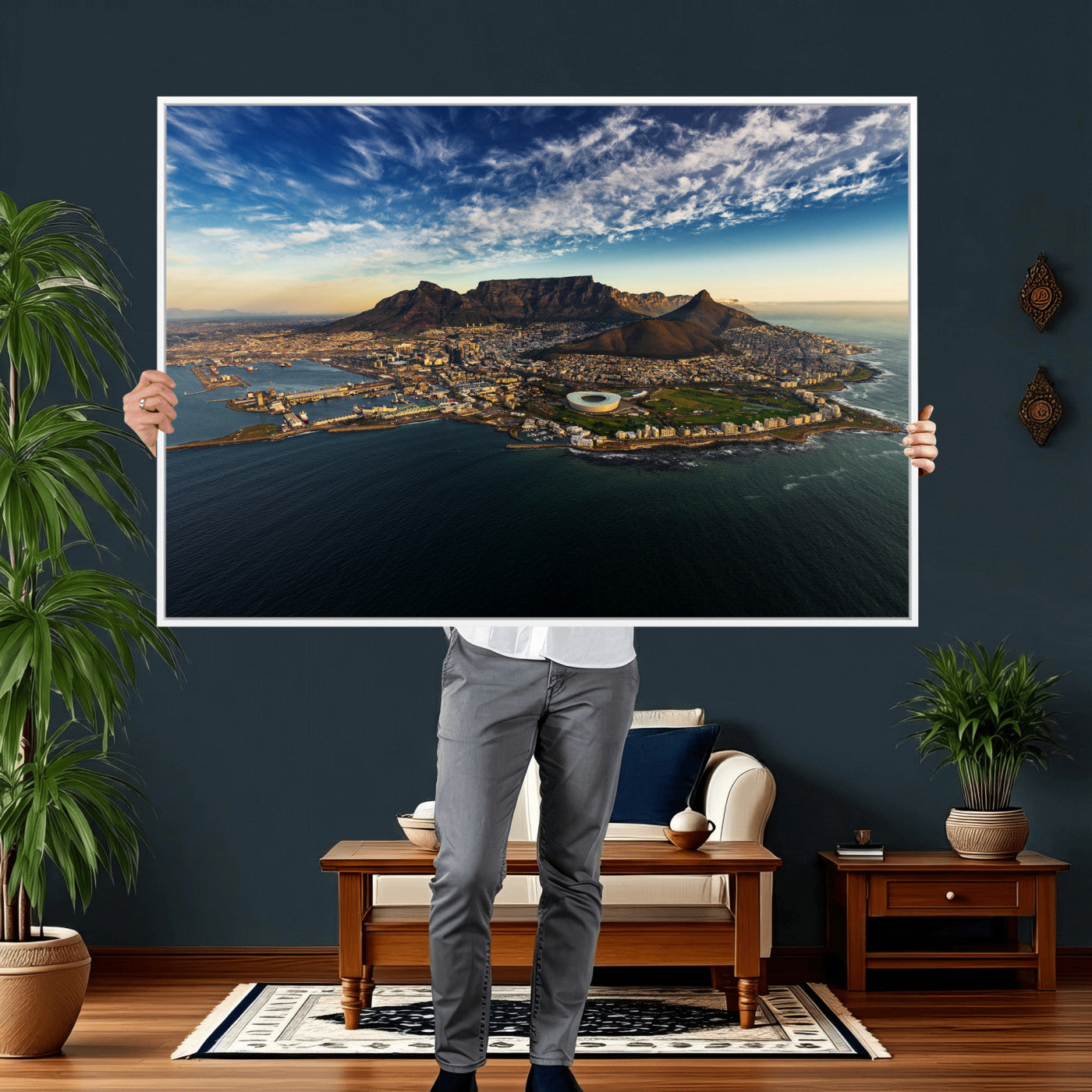14654591-MGV-CV-36X24 - Cape Town Skyline Wall Art Canvas Print – Table Mountain Coastal Cityscape Artwork for Modern Office Decor