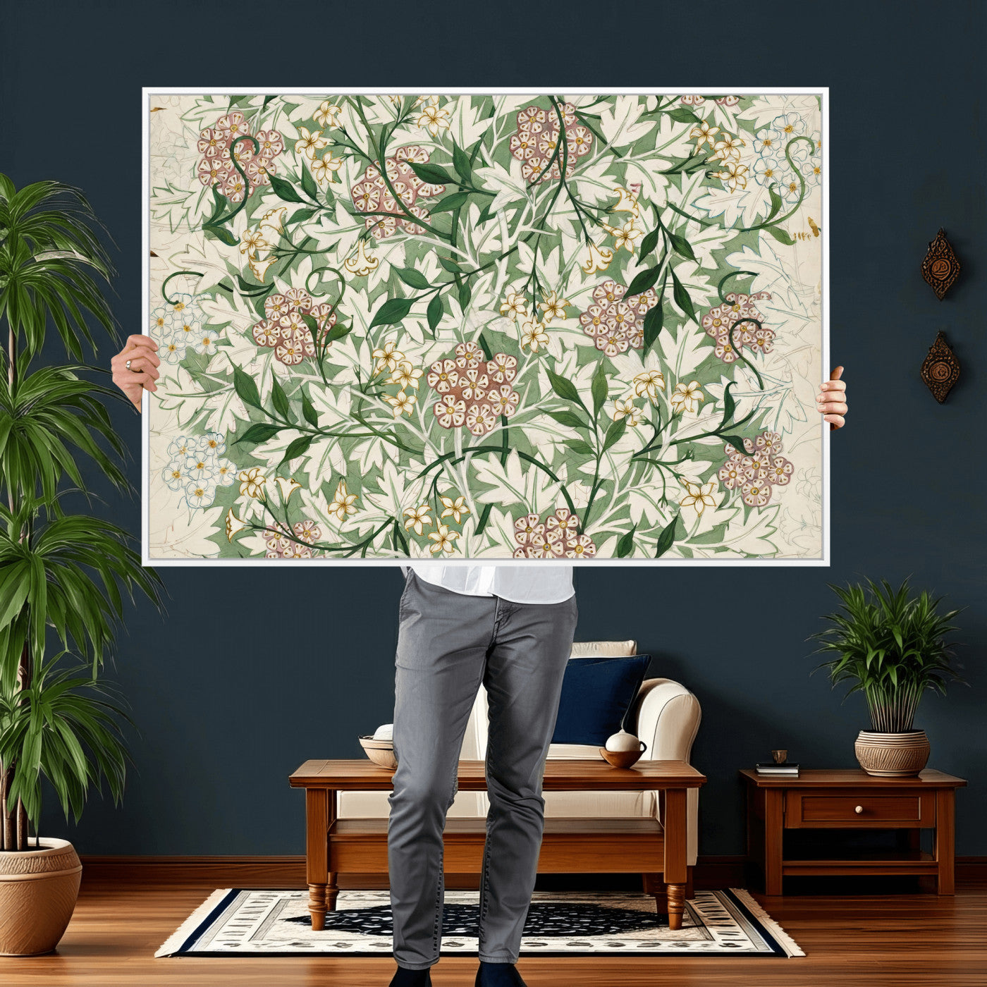 33560597-MGV-CV-36X24 - William Morris Jasmine 1872 Canvas Wall Art — Arts and Crafts Botanical Print | Vintage Green Floral Decor | Cottagecore Gift | Classic Art