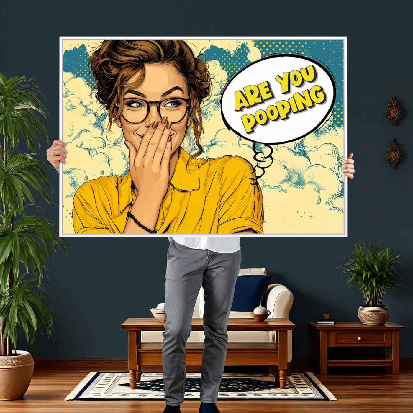 P79156505-MGV-CV-36X24 - Pop Art Print Bathroom Sign Wall Art Canvas Print — Funny Bathroom Canvas | Comic Style Toilet Wall Decor | Humor Gift | Are you Pooping