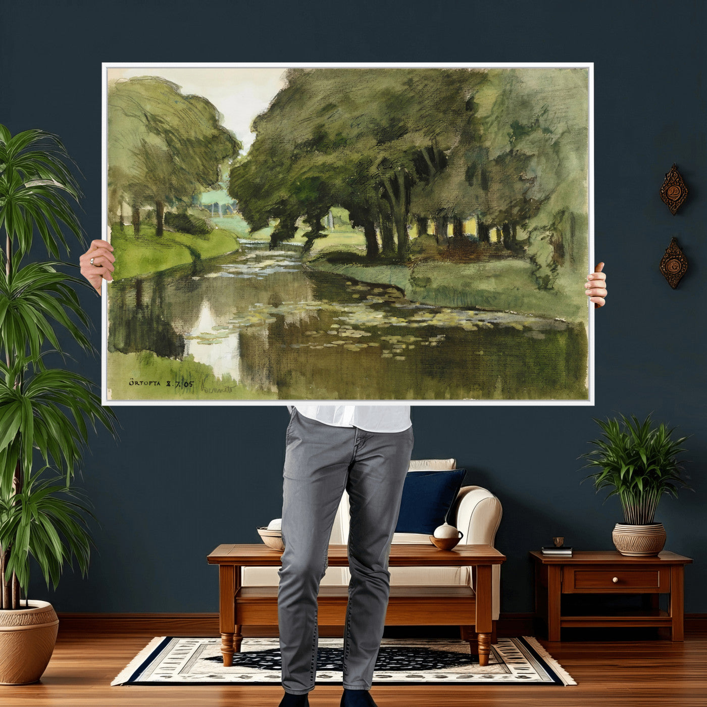 54446767-MGV-CV-36X24 - Anders Zorn Watercolor Canvas Print, Örtofta 1905 Swedish River Landscape, Impressionist Nature Art, Scandinavian Wall Decor, Plein Air Painting Print