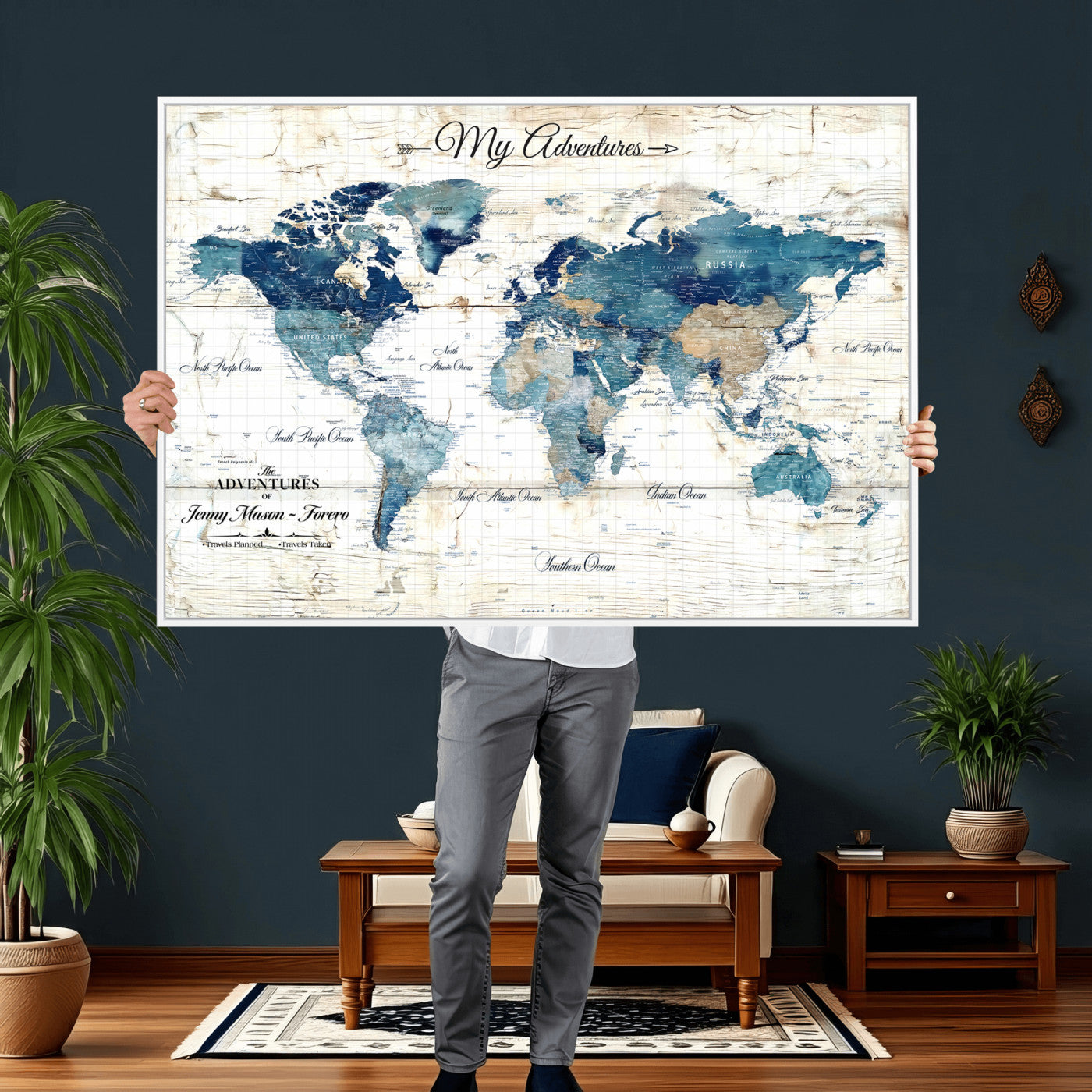 18761277-MGV-CV-36X24 - Watercolor World Map Canvas Wall Art Print – Abstract Colorful Travel Wall Decor