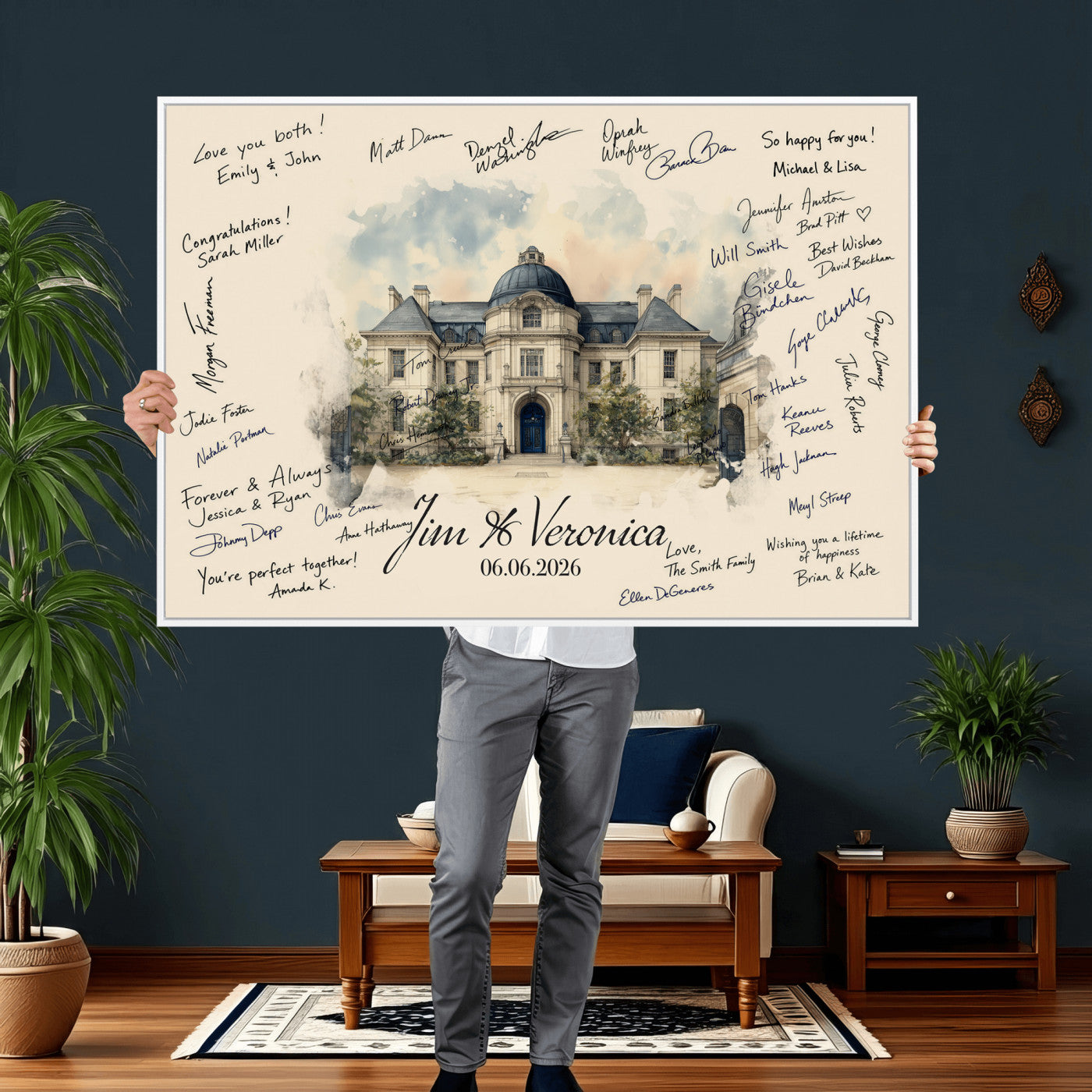 17002059-MGV-CV-36X24 - Wedding Guest Book Alternative Wall Art Canvas Print, Personalized Wedding Signature Poster, Custom Couple Photo Guestbook Canvas