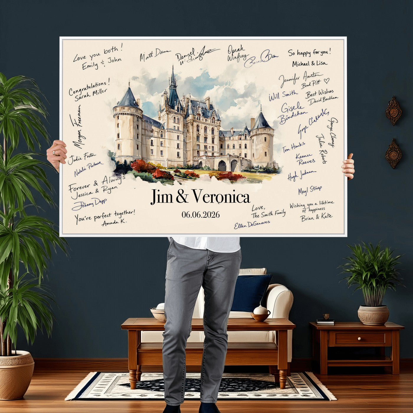 55883547-MGV-CV-36X24 - Wedding Guest Book Alternative Wall Art Canvas Print, Personalized Wedding Signature Poster, Custom Couple Photo Guestbook Canvas