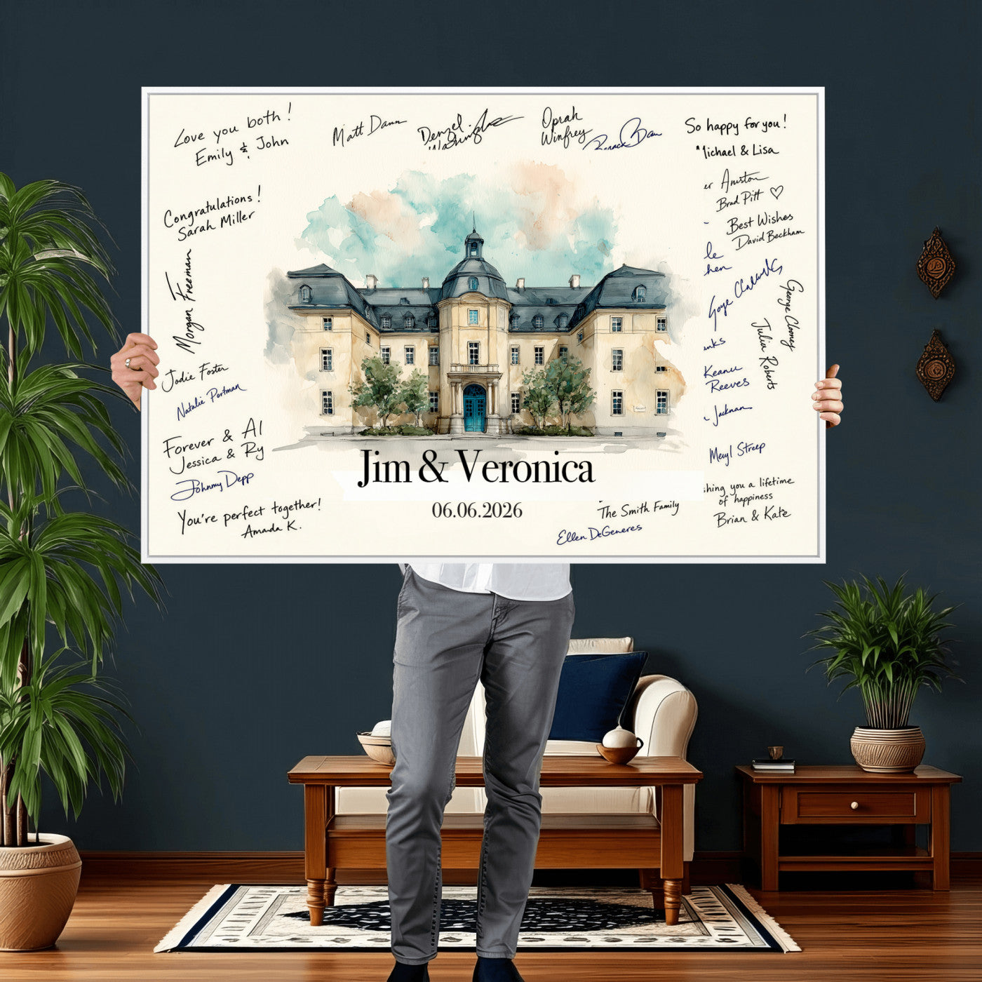13409147-MGV-CV-36X24 - Wedding Guest Book Alternative Wall Art Canvas Print, Personalized Wedding Signature Poster, Custom Couple Photo Guestbook Canvas