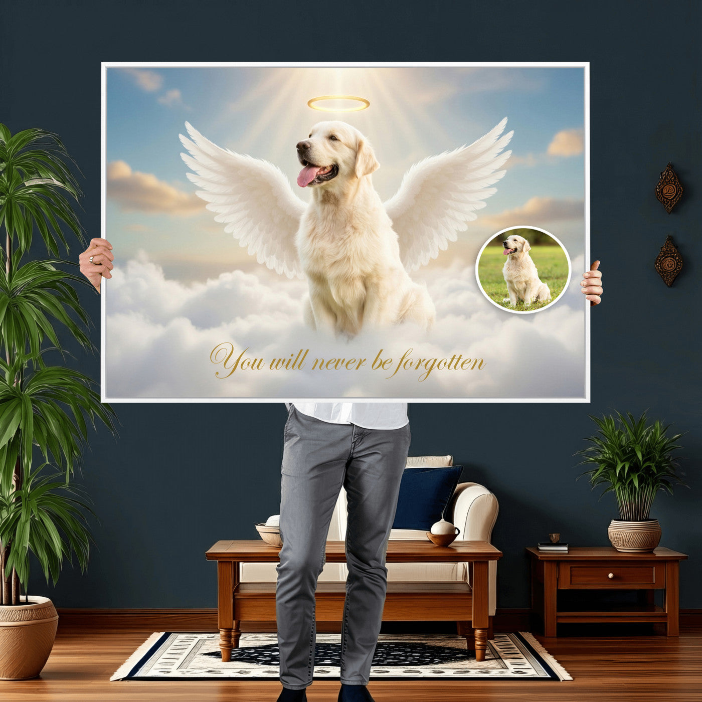 59821082-MGV-CV-36X24 - Pet Memorial Wall Art Canvas Print, Custom Dog Memorial Portrait, Personalized Angel Pet Loss Gift, Angel Wings Puppy Print