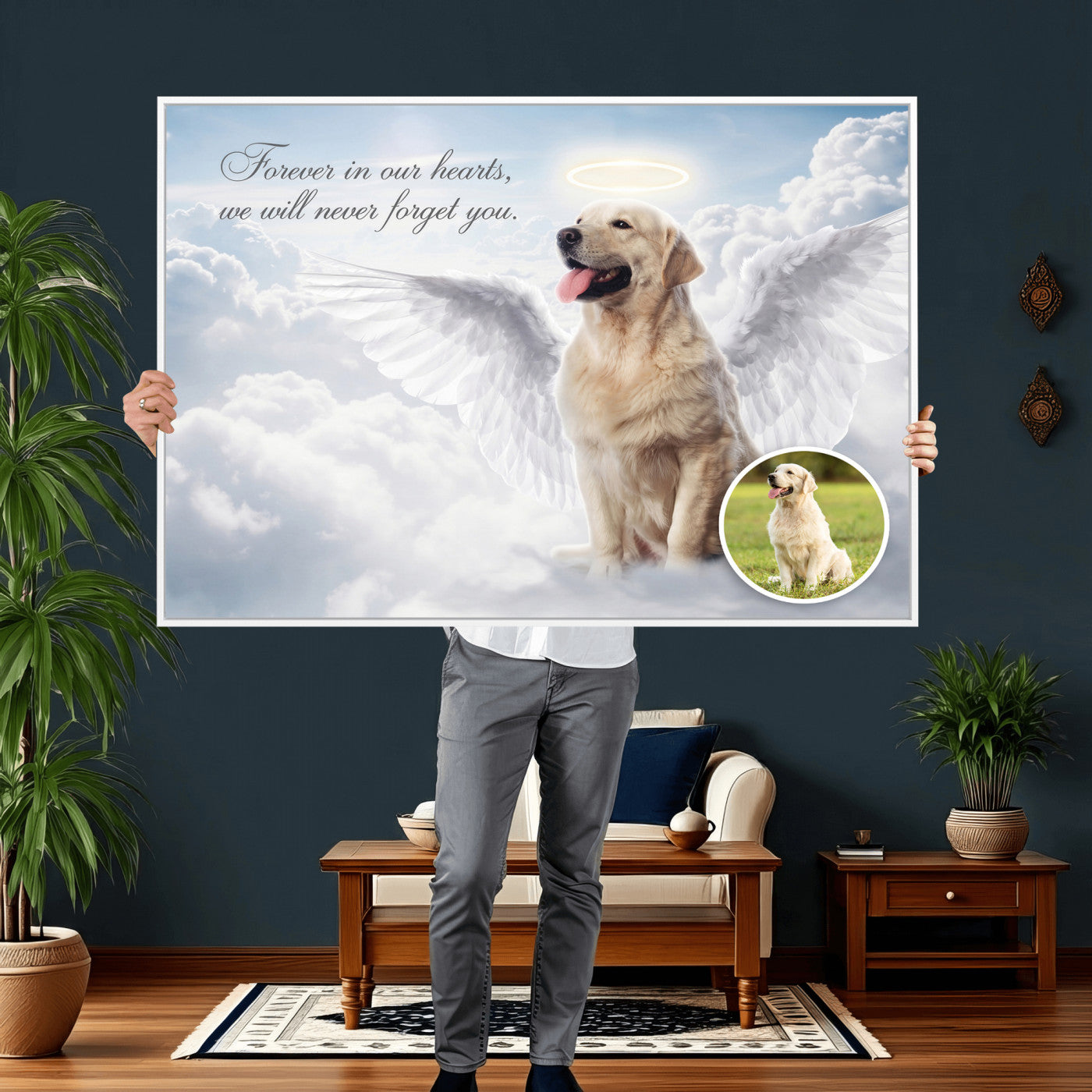 62795455-MGV-CV-36X24 - Pet Memorial Wall Art Canvas Print, Custom Dog Memorial Portrait, Personalized Angel Pet Loss Gift, Angel Wings Puppy Print