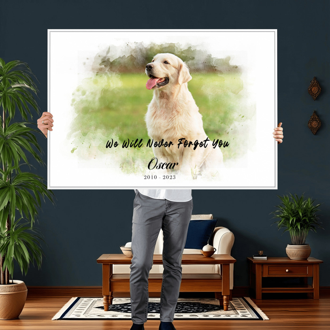 38460512-MGV-CV-36X24 - Pet Memorial Wall Art Canvas Print, Custom Dog Memorial Portrait, Personalized Angel Pet Loss Gift, Angel Wings Puppy Print