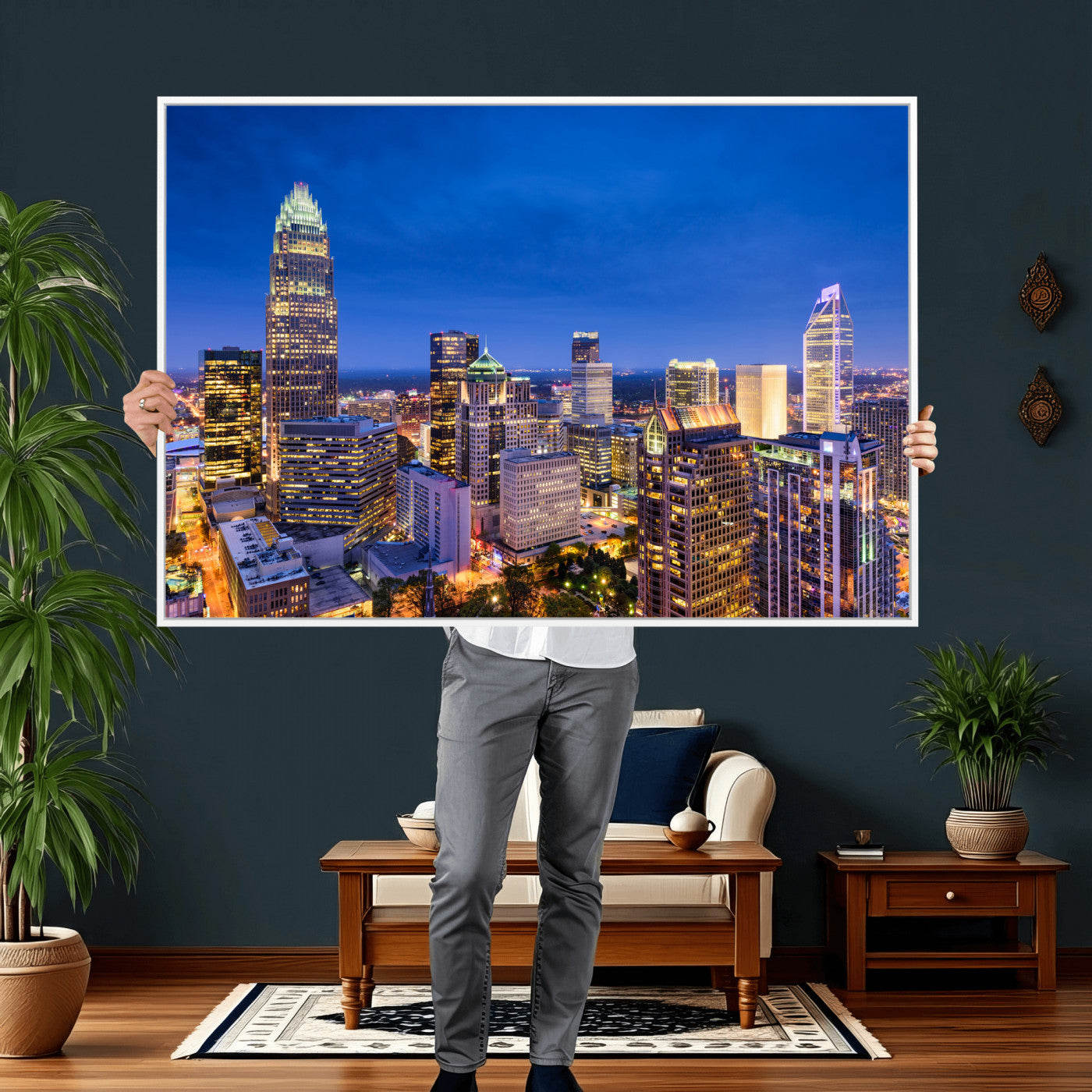 74382190-MGV-CV-36X24 - Charlotte Skyline Canvas Wall Art Print – North Carolina Cityscape Photography Print
