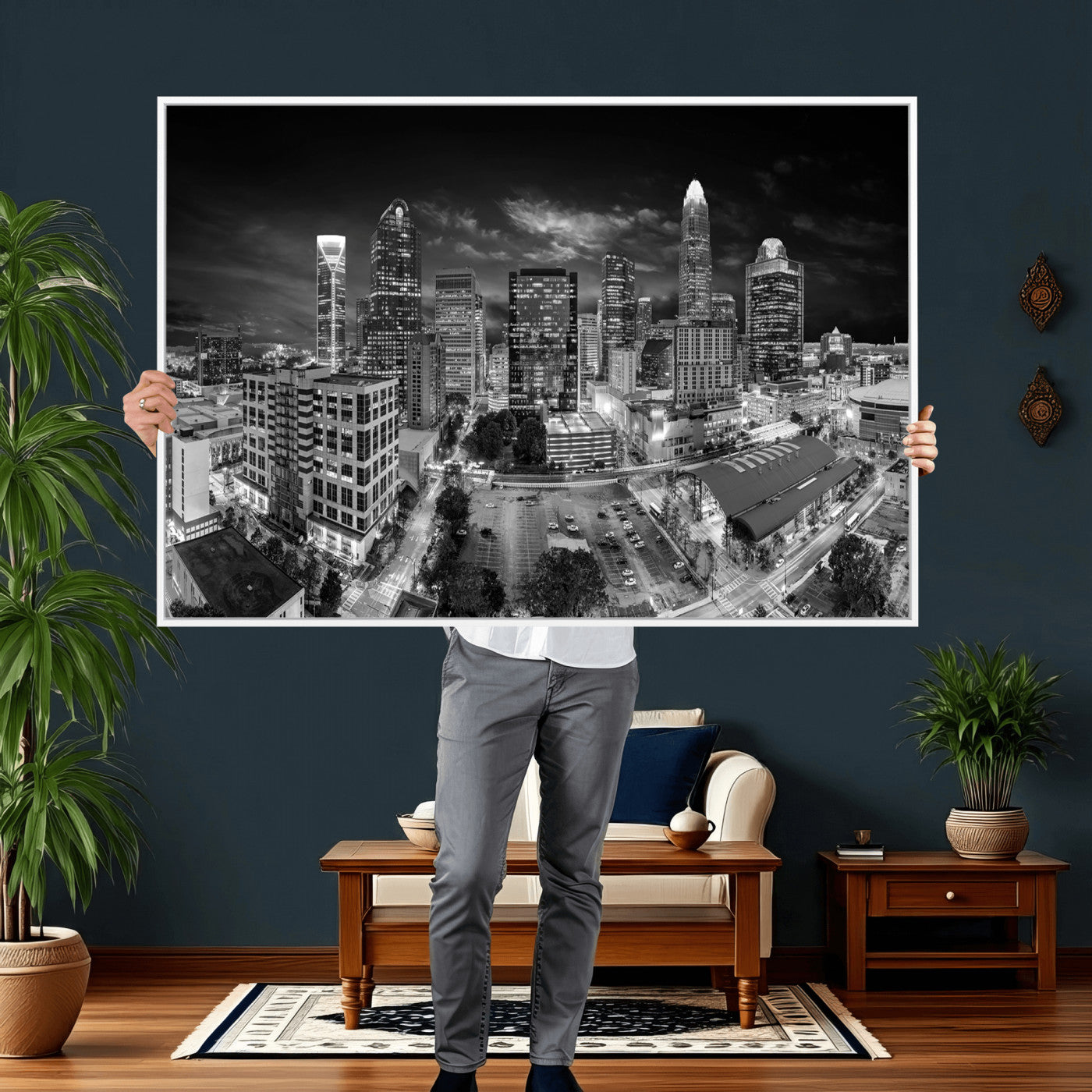 60105075-MGV-CV-36X24 - Charlotte Skyline Canvas Wall Art Print – North Carolina Cityscape Photography Print