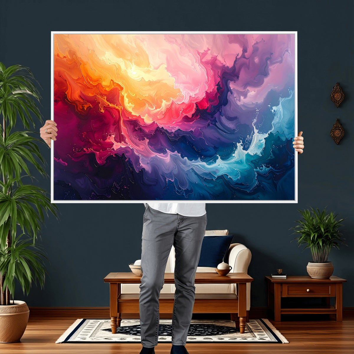 16157633-MGV-CV-36X24 - Large Colorful Abstract Canvas Wall Art Print, Vibrant Popup Color Art Print