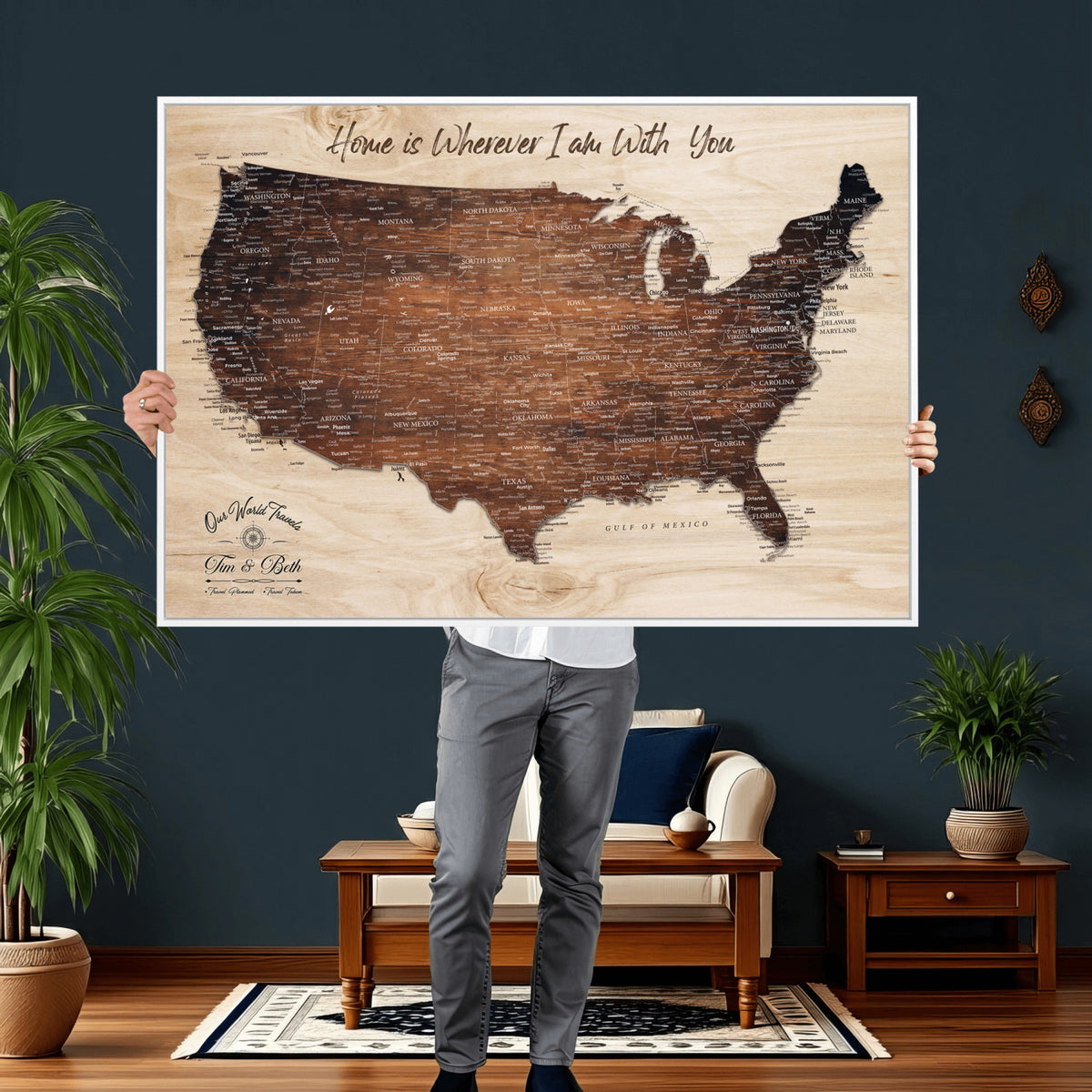 16274332-_Poster-30x20 - Personalized USA Push Pin Travel Map Canvas for Adventure Wall Decor