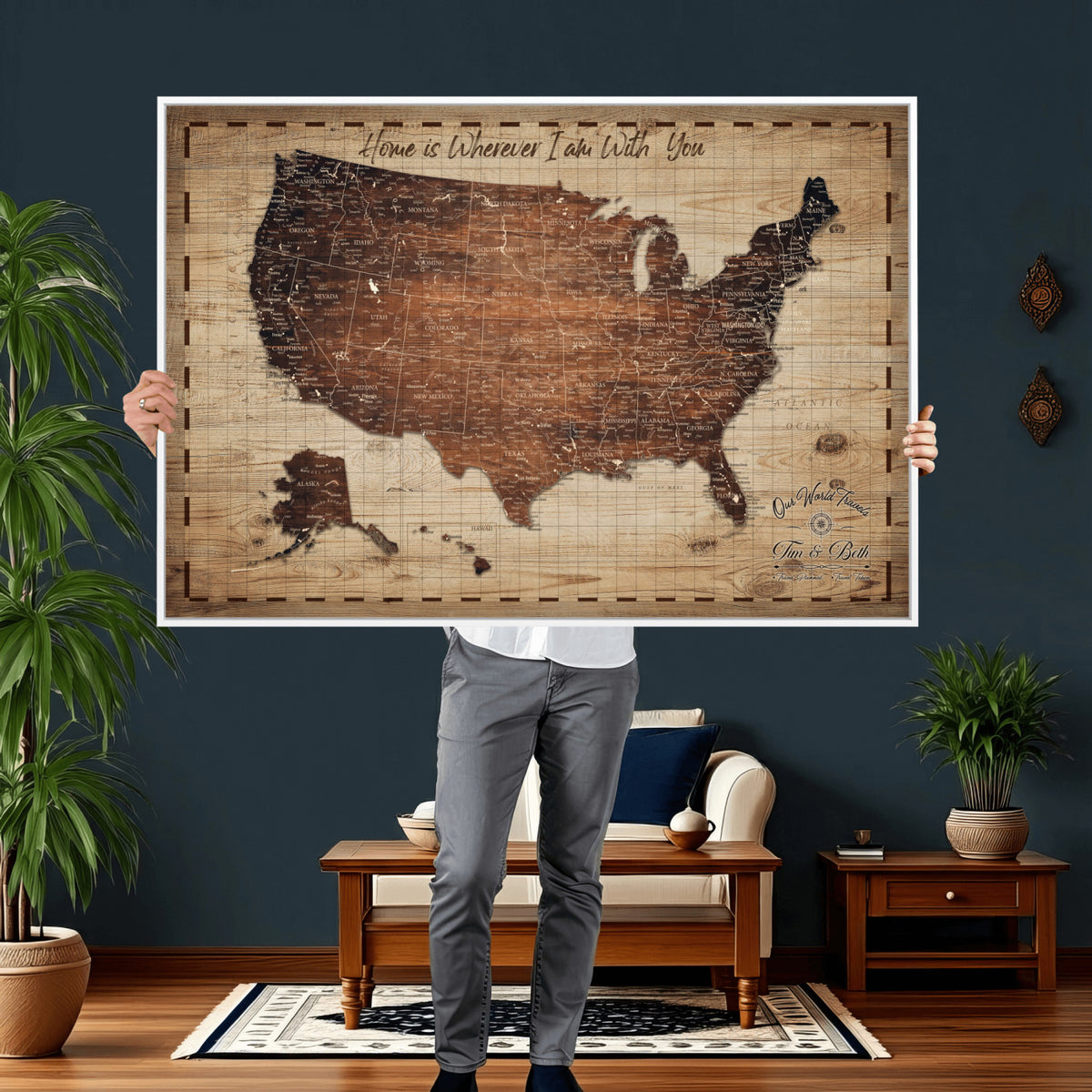 19102499U-MGV-CV-36X24 - Personalized USA Push Pin Travel Map Canvas for Adventure Wall Decor
