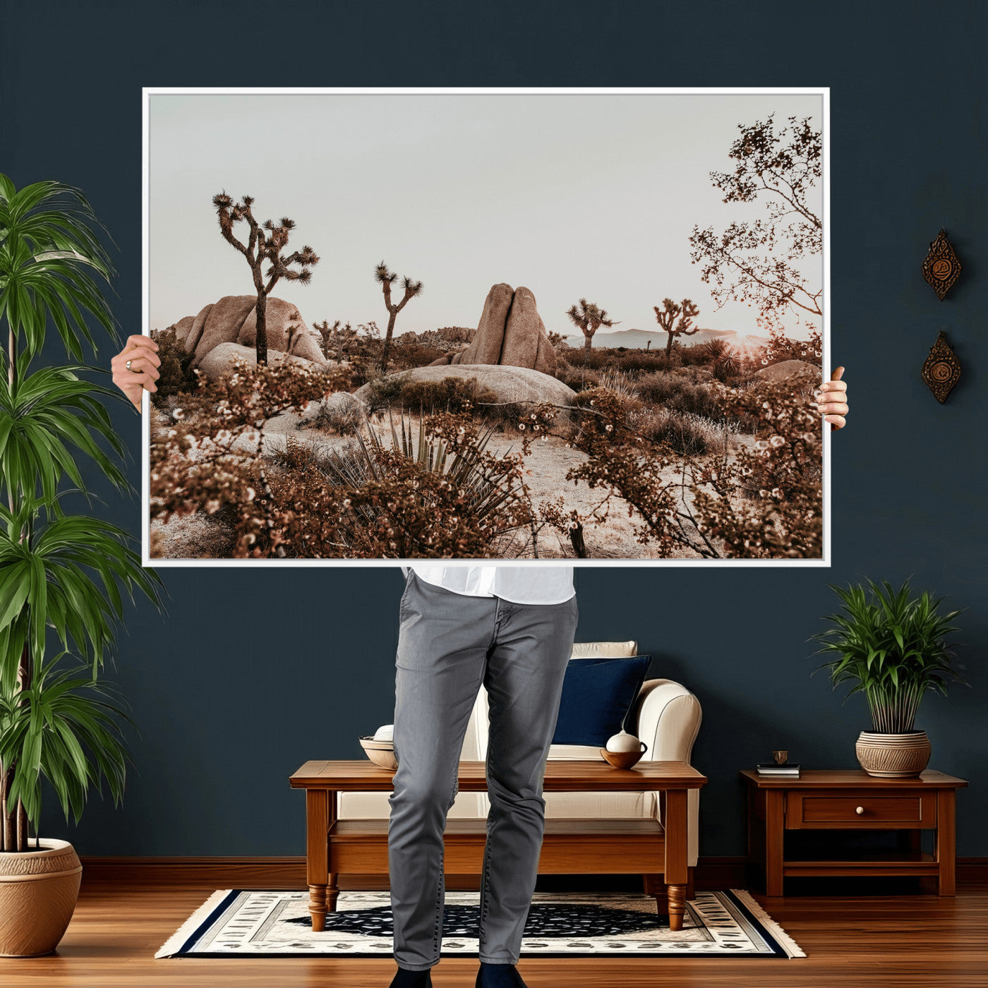 75778944-MGV-CV-36X24 - Joshua Tree Desert Canvas Wall Art Print | Desert Landscape Photography, Boho Southwest Wall Decor, Nature Canvas - Ready to Hang