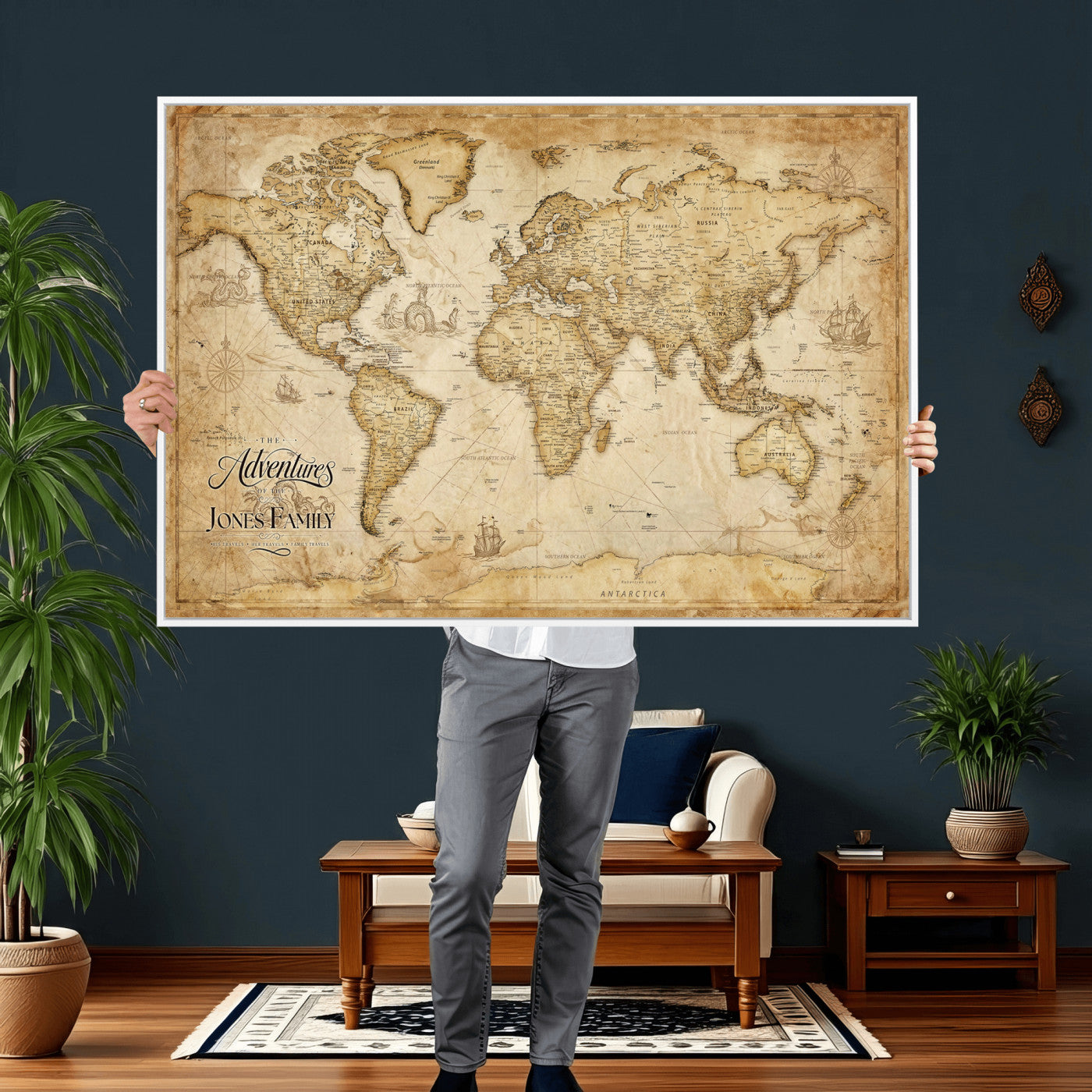 60956619-MGV-CV-36X24 - Custom Push Pin World Map Canvas Print β Personalized Travel Map Wall Art