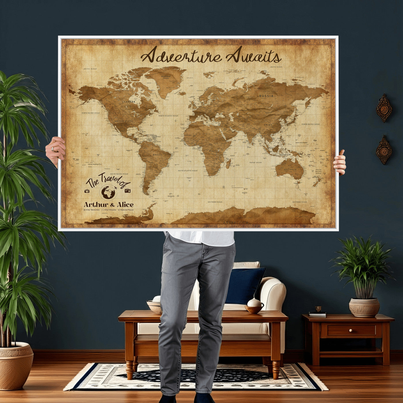43427501-MGV-CV-36X24 - Custom Push Pin World Map Canvas Print – Personalized Travel Map Wall Art