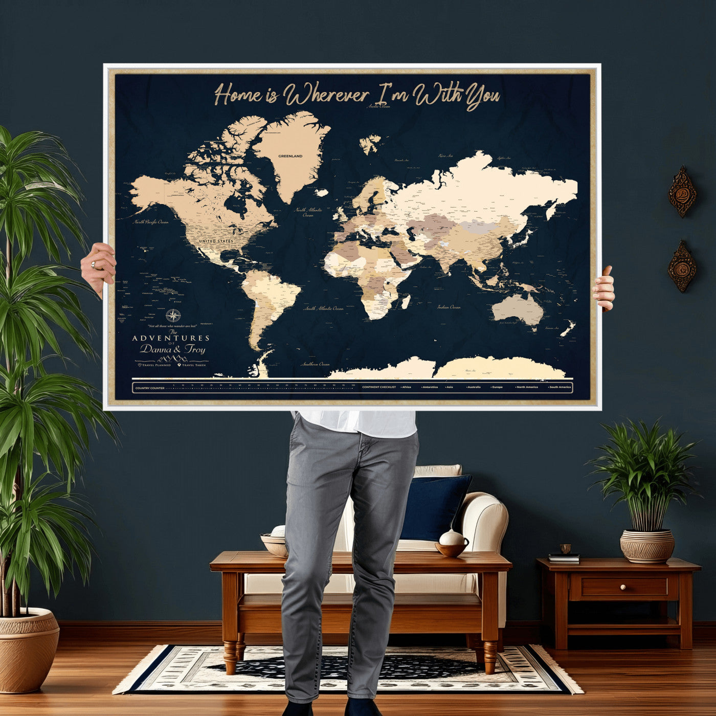 29990805-MGV-CV-36X24 - Custom Push Pin World Map Canvas Print β Personalized Travel Map Wall Art