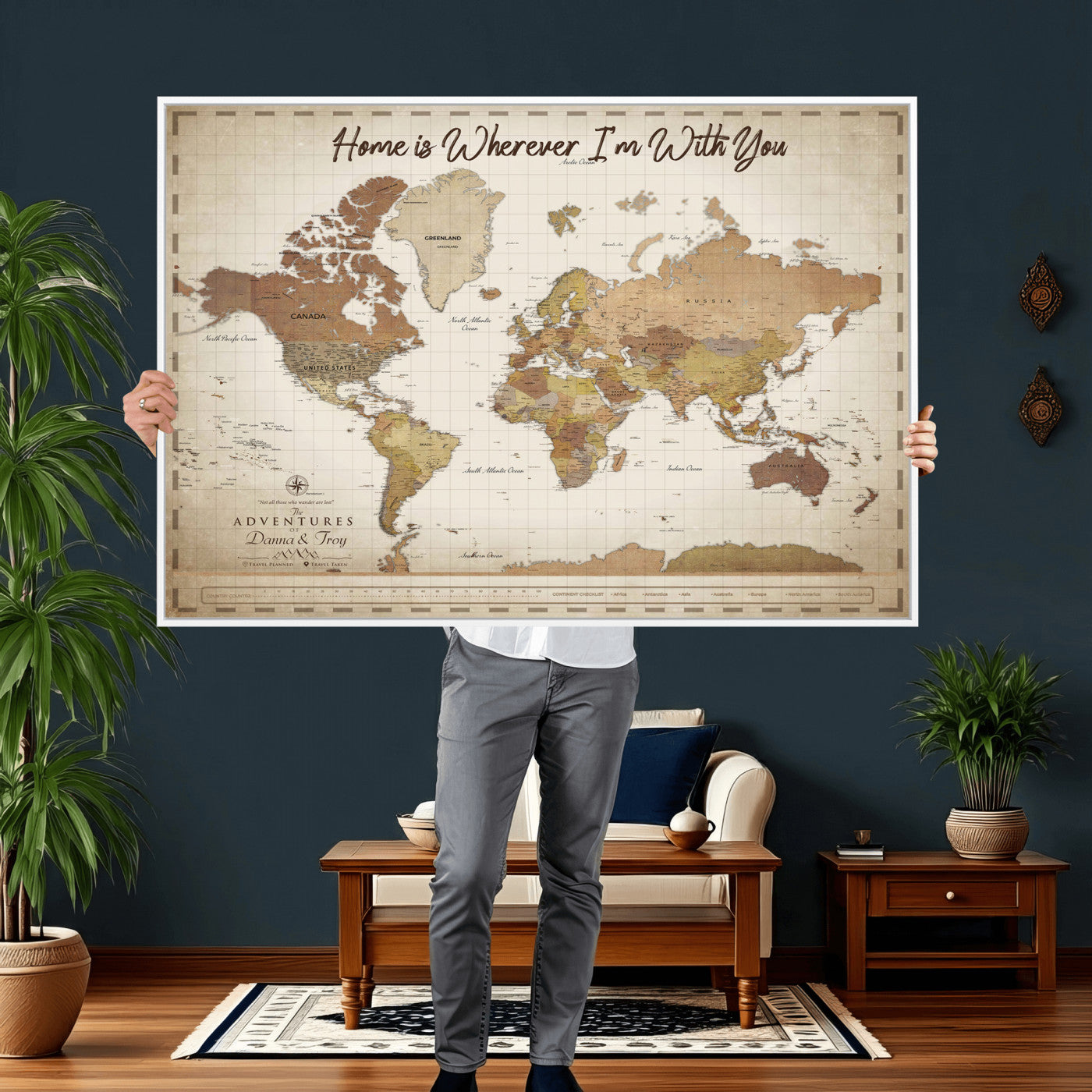 33352020-MGV-CV-36X24 - Custom Push Pin World Map Canvas Print – Personalized Travel Map Wall Art