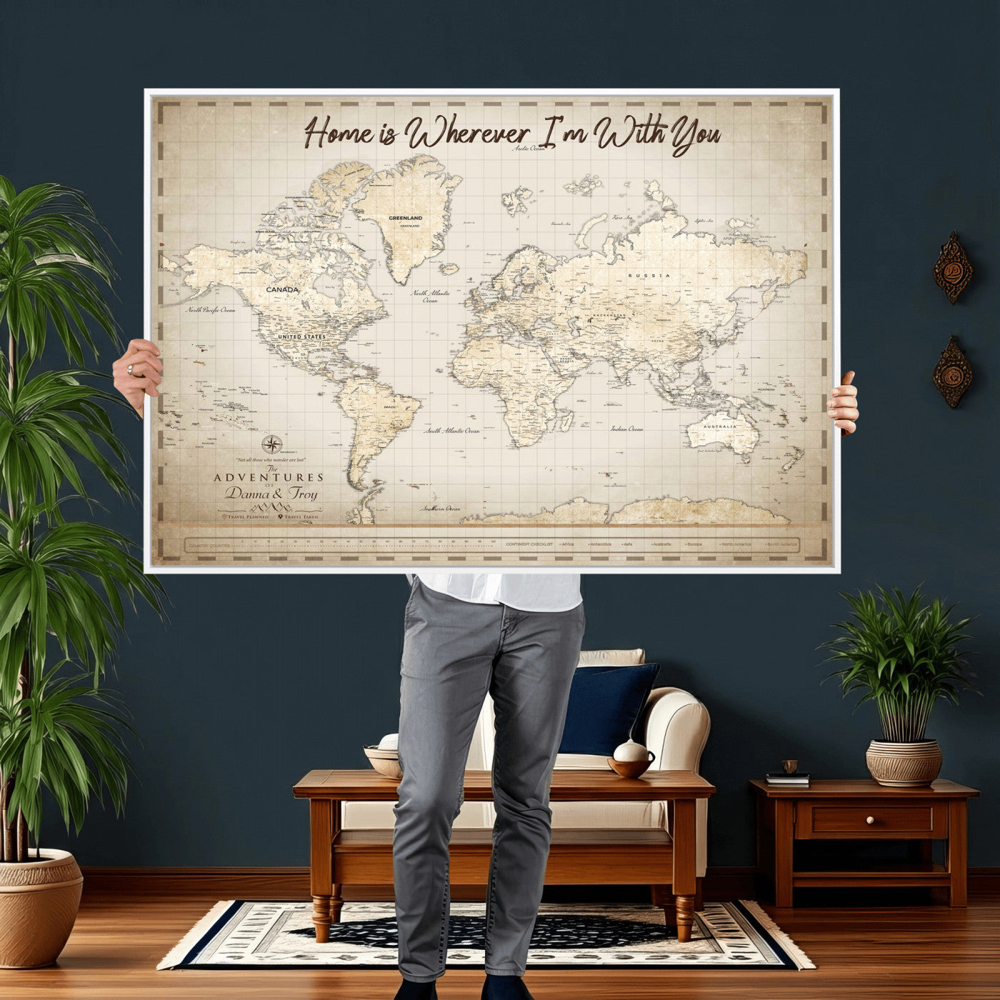 40086720-MGV-CV-36X24 - Custom Push Pin World Map Canvas Print – Personalized Travel Map Wall Art