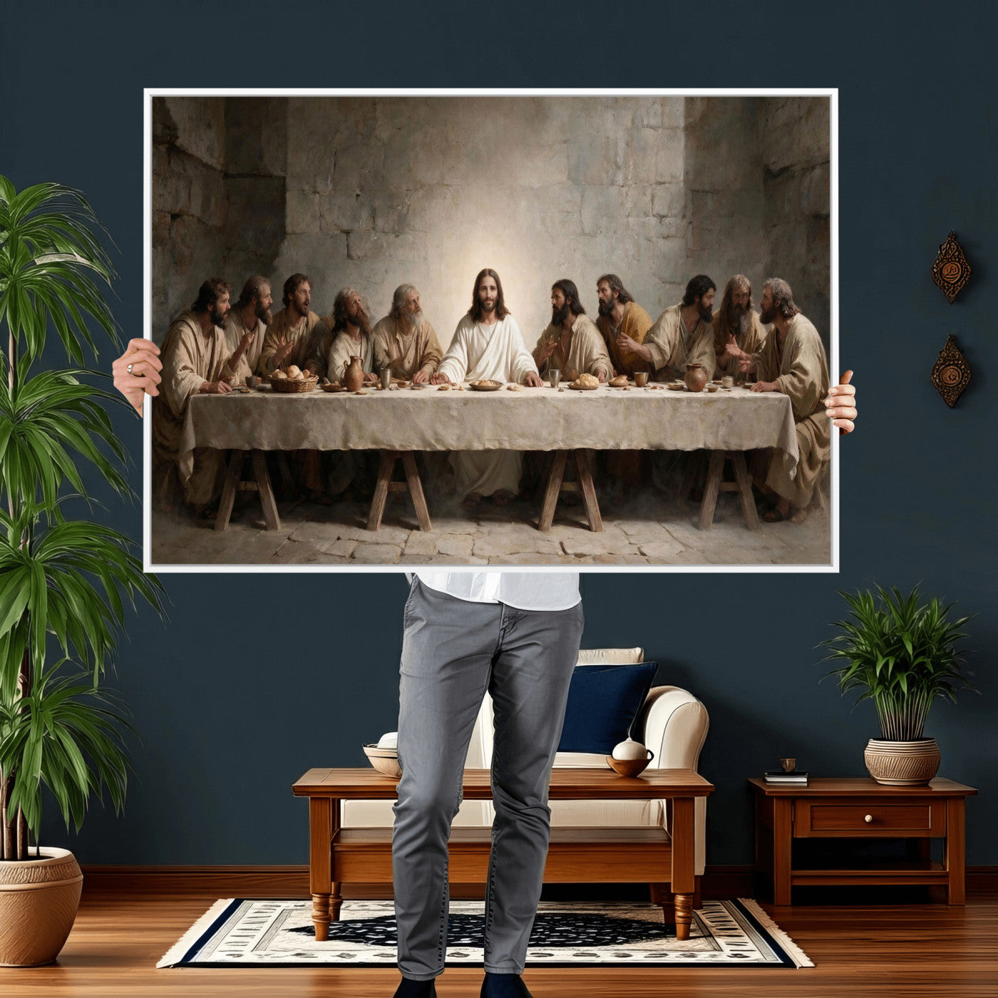 69633087-MGV-CV-36X24 - The Last Supper of Jesus Christ Wall Art Canvas Print - Classical Christian Faith Home Decor