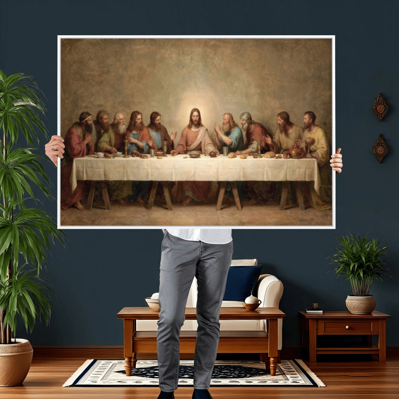 50761248-MGV-CV-36X24 - The Last Supper of Jesus Christ Wall Art Canvas Print - Classical Christian Faith Home Decor