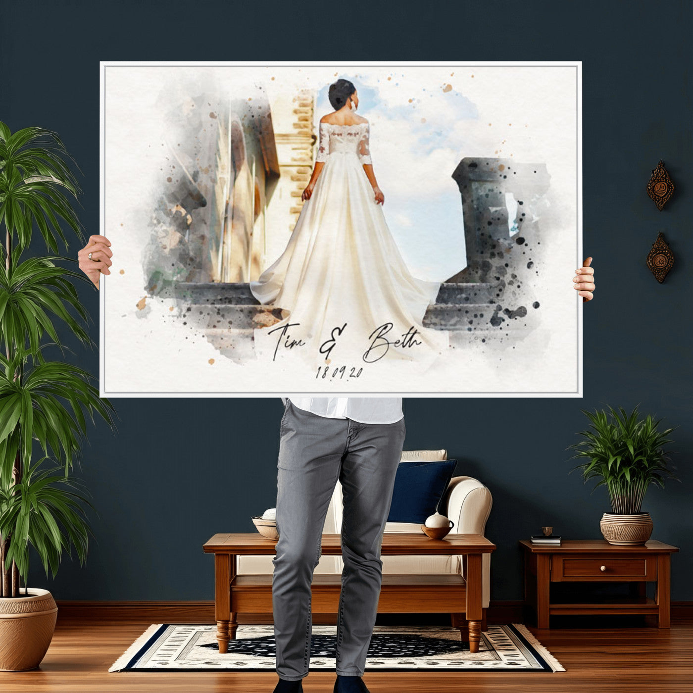 22778251-MGV-CV-36X24 - Watercolor Couple Portrait from Photo, Custom Wedding Anniversary Gift for Wife Husband Parents, Engagement Gift for Friend, Custom Gift