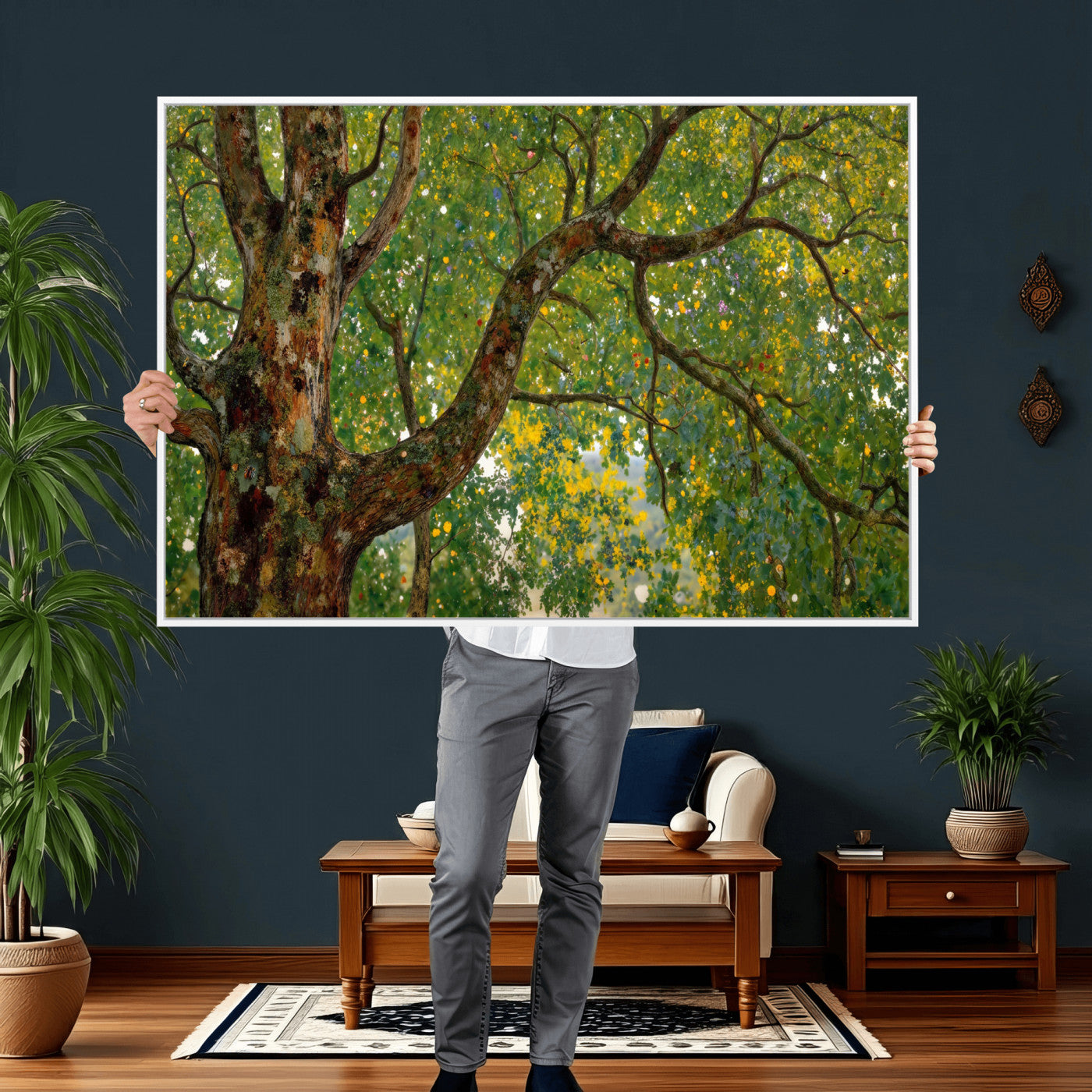 23663535-MGV-CV-36X24 - Vintage Summer Forest Green Tree Wall Art Canvas Print, Lush Leaves Impressionist Painting Print