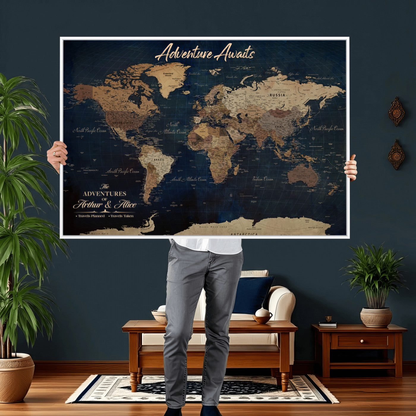 74477969-MGV-CV-36X24 - Custom Push Pin World Map Canvas | Personalized Travel Tracker | Wedding Anniversary Gift for Couples | Adventure Map Wall Art with Pins