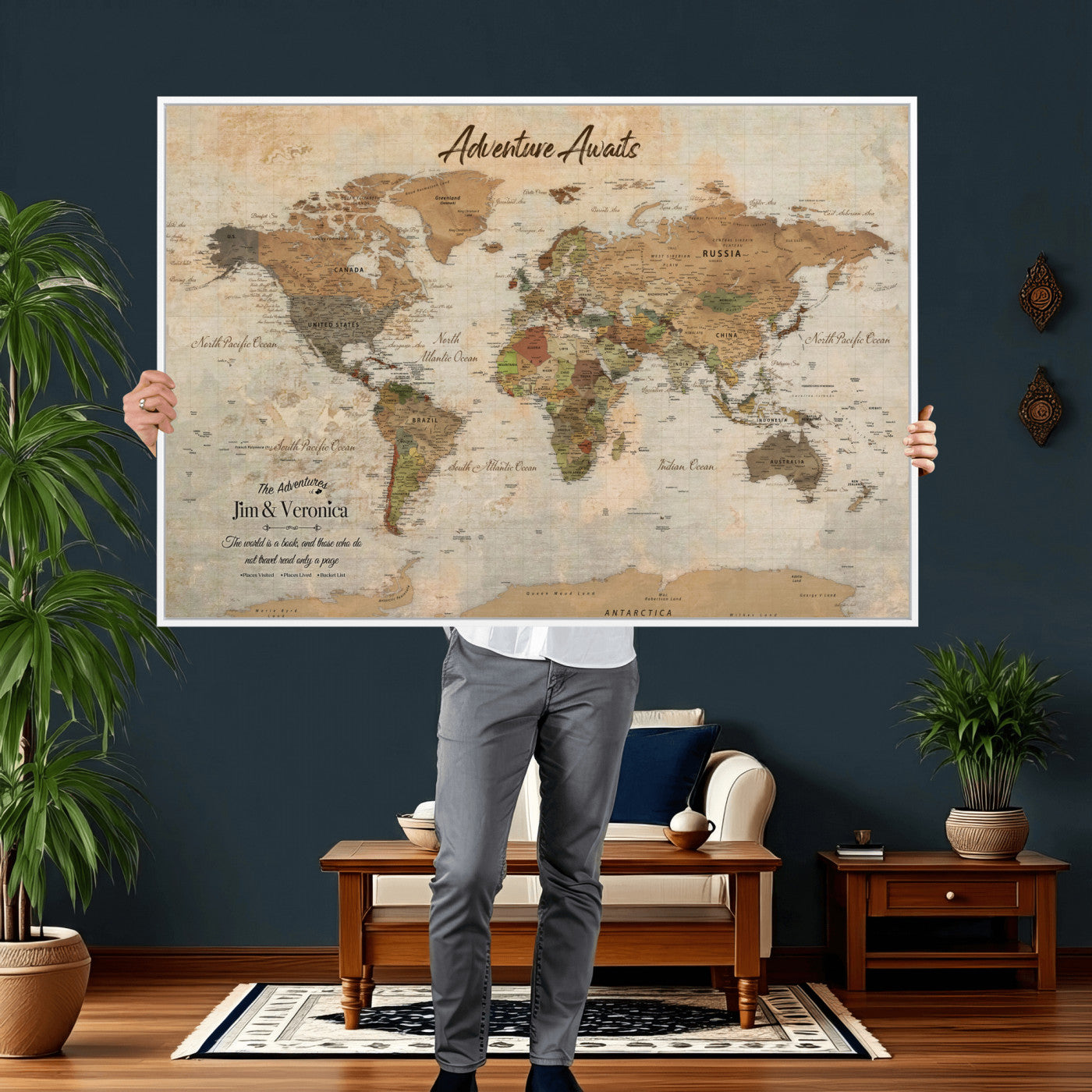 51298056-MGV-CV-36X24 - Custom Push Pin World Map Canvas | Personalized Travel Tracker | Wedding Anniversary Gift for Couples | Adventure Map Wall Art with Pins