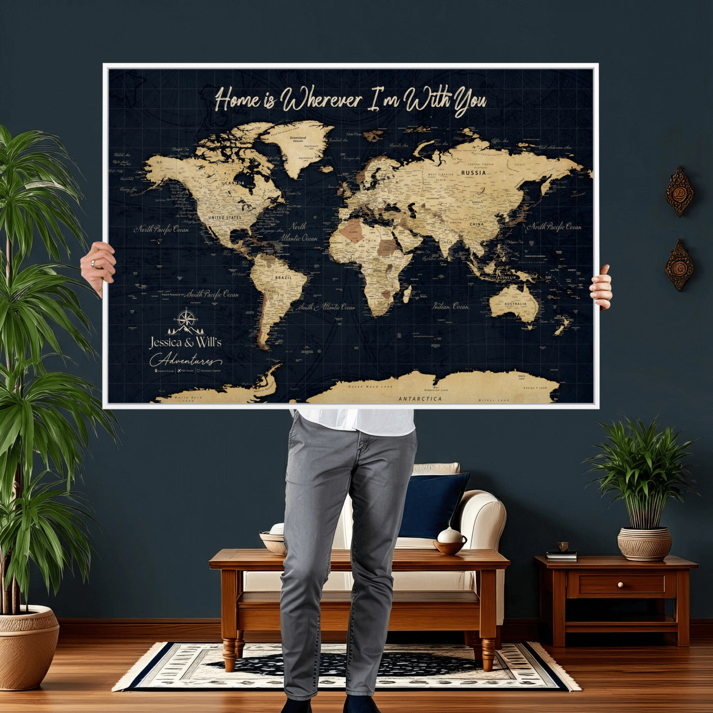 19542599-MGV-CV-36X24 - Custom Push Pin World Map Canvas | Personalized Travel Tracker | Wedding Anniversary Gift for Couples | Adventure Map Wall Art with Pins