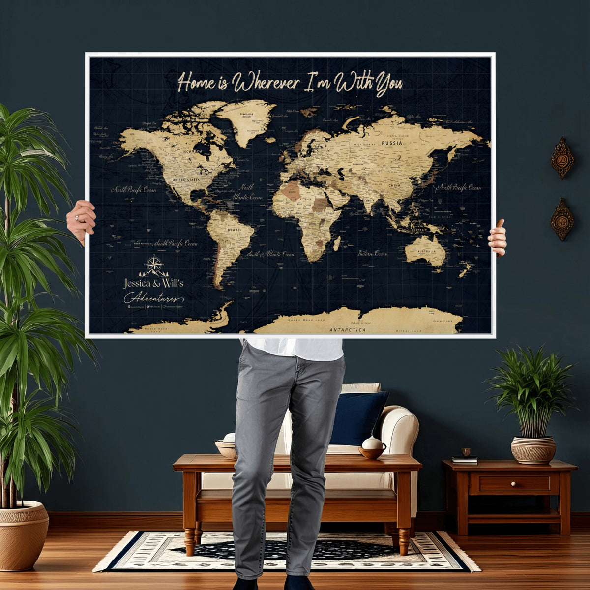 19542599-MGV-CV-36X24 - Custom Push Pin World Map Canvas | Personalized Travel Tracker | Wedding Anniversary Gift for Couples - Adventure Map Wall Art with Pins