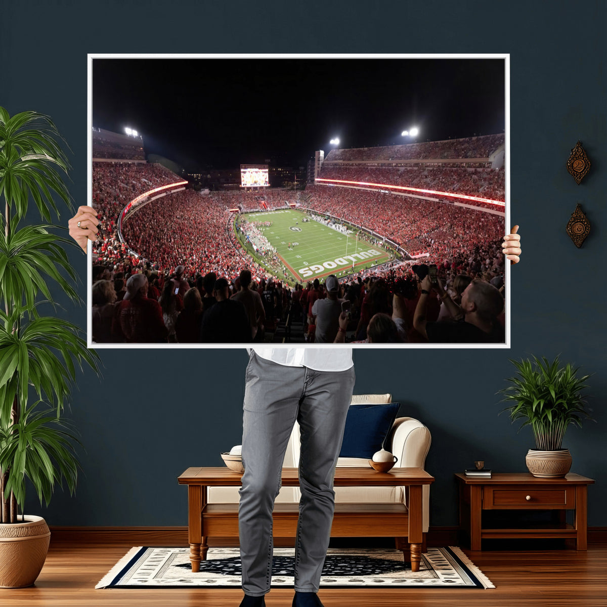 50587166-_Poster-30x20 - Sanford Stadium Georgia Bulldogs Canvas Print 3 Piece Framed Wall Art Extra Large Floating Frame Sports Poster Made in USA