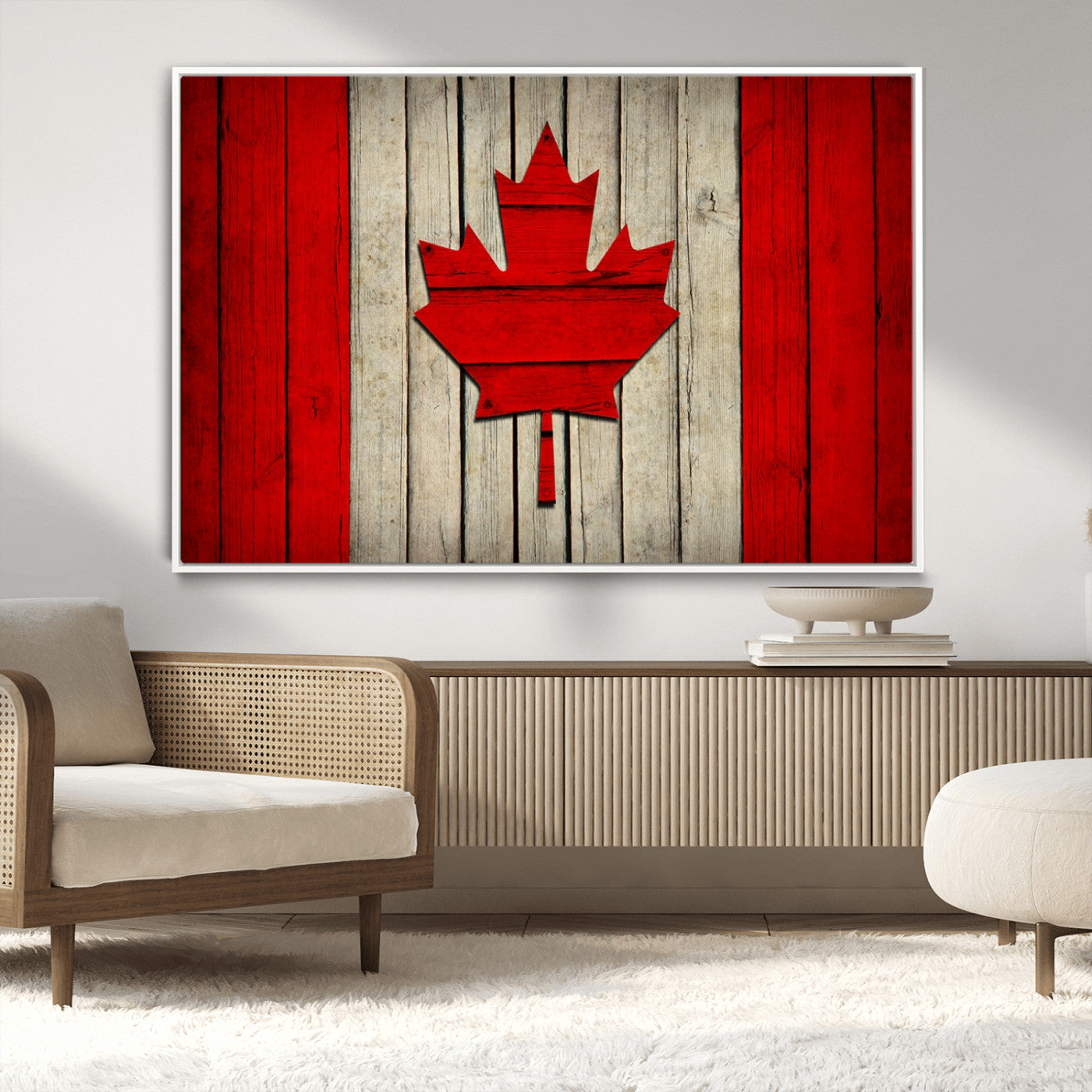 -Rustic Canada Flag Wall Art – Framed Canadian Flag Canvas Print, Vintage Wood Texture Home or Office Decor