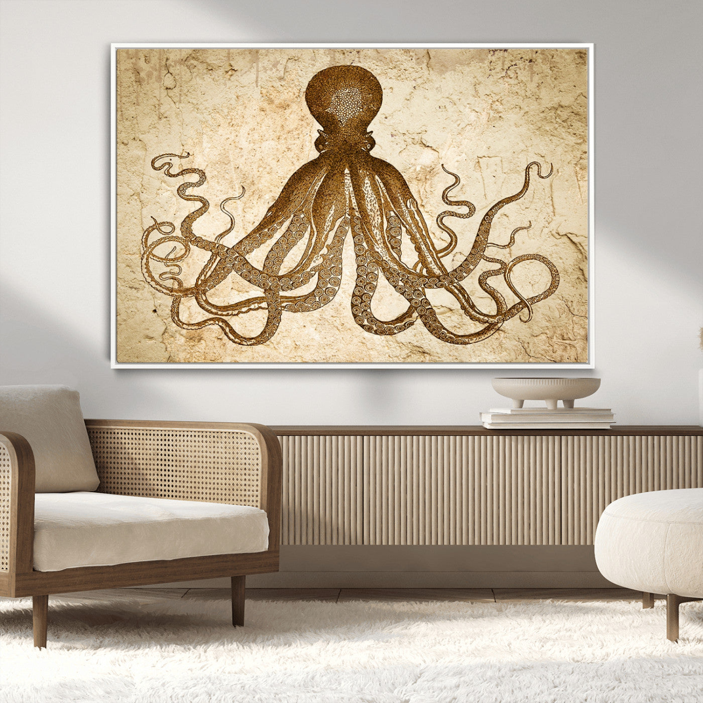 96154-MGV-CV-36X24-Sepia Octopus Wall Art Abstract Animal Canvas Print
