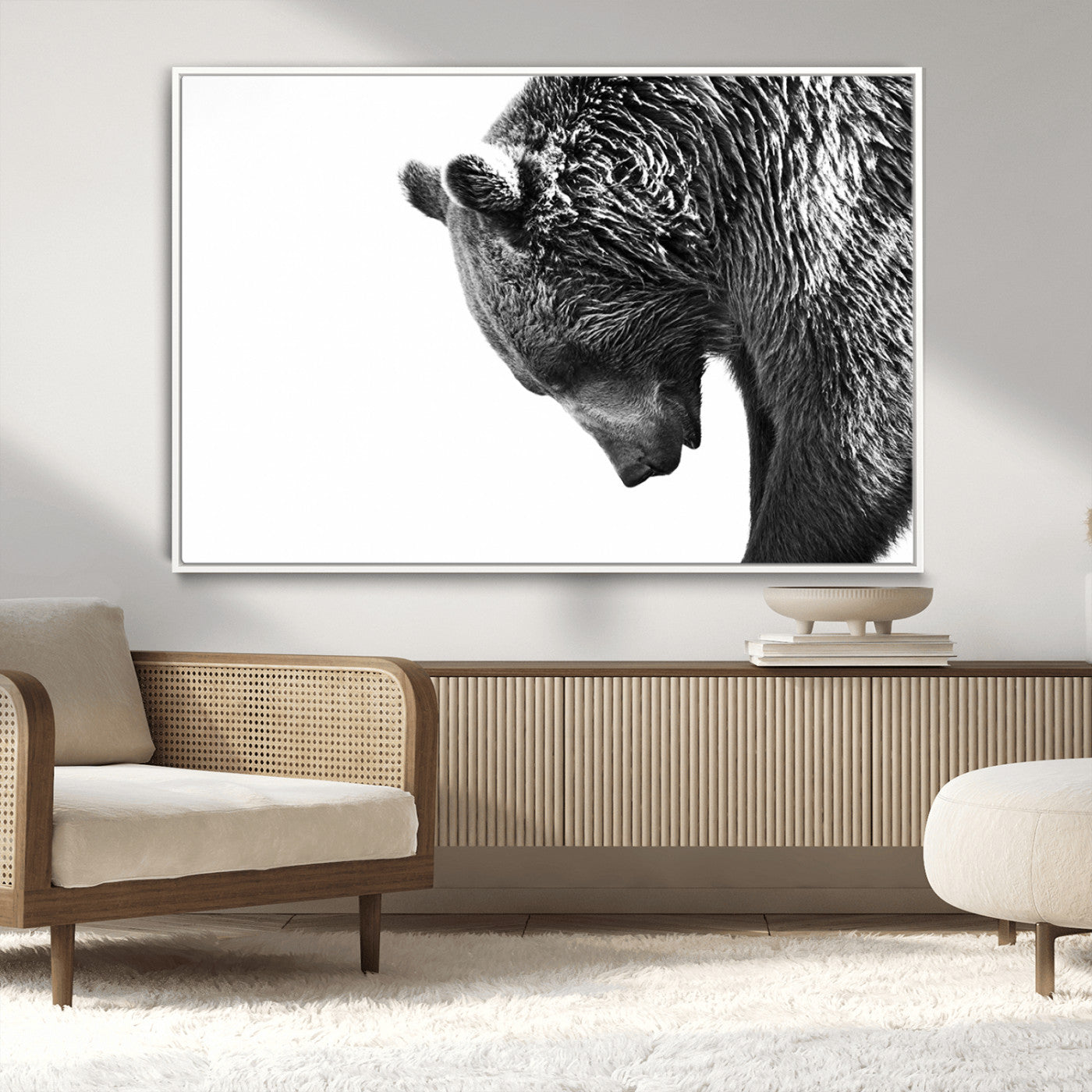 -Black and White Grizzly 399 Bear Canvas Print Wall Art | Large Wildlife Canvas Print for Living